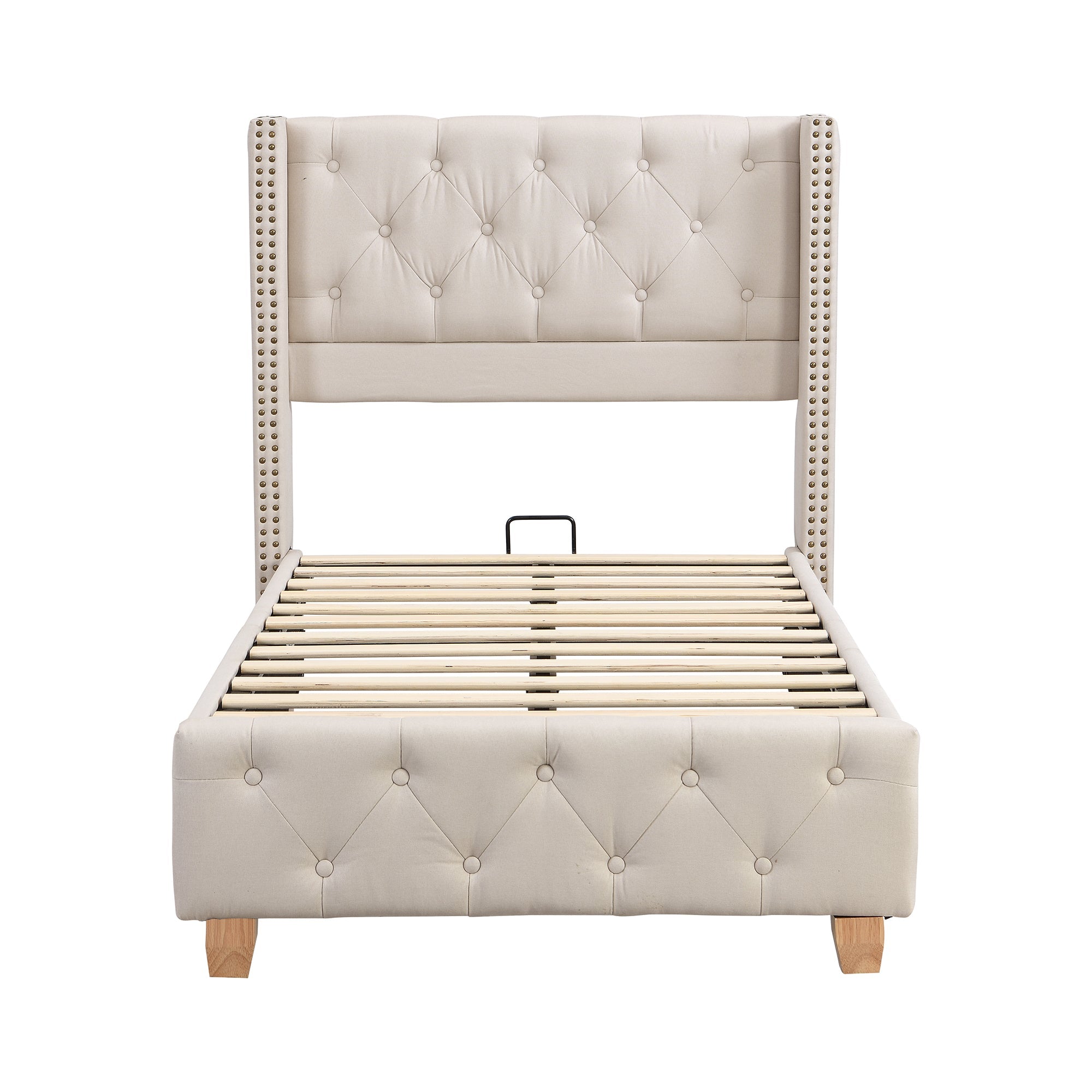 Logidon upholstered bed 90x200 cm beige with button upholstery