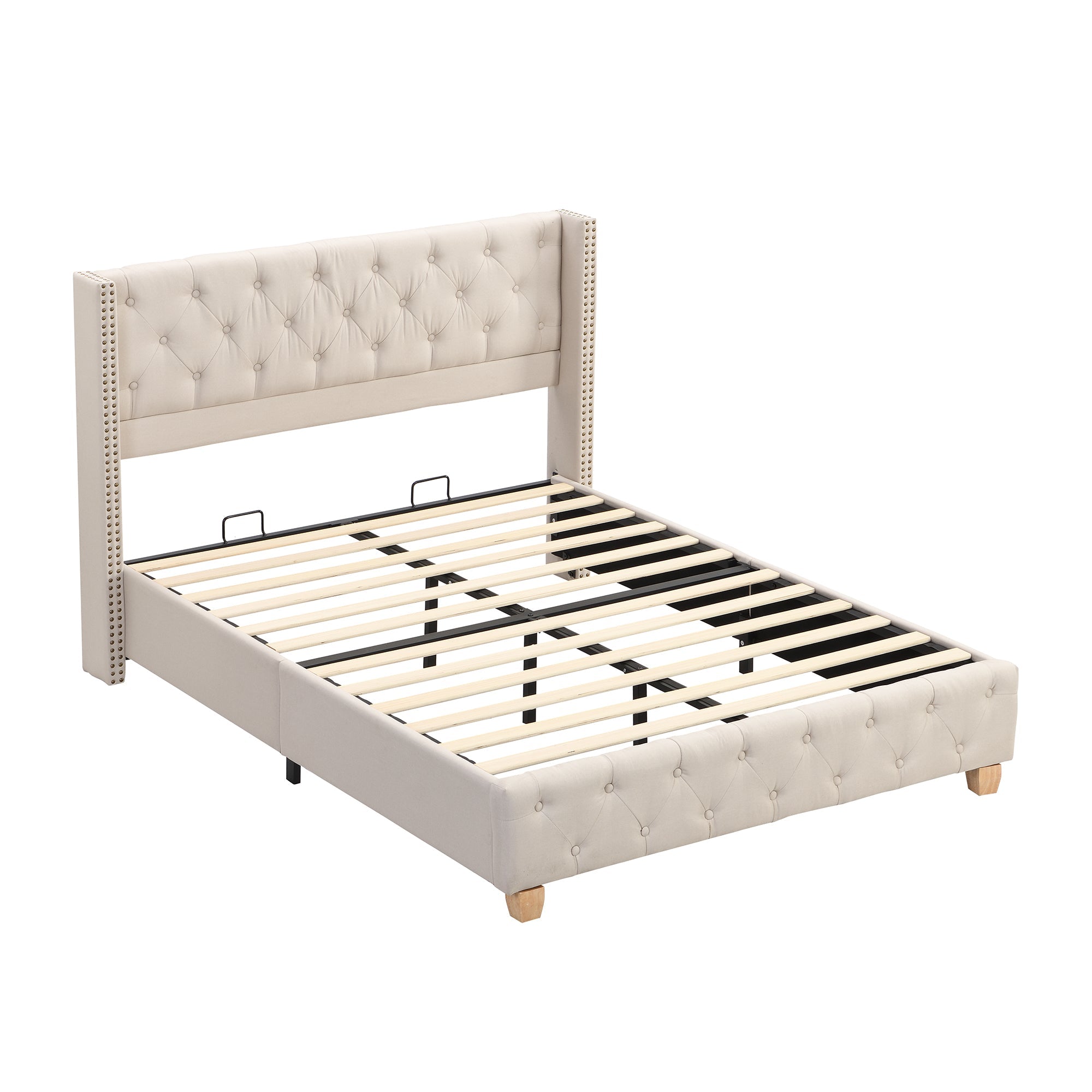 Logidon gestoffeerd bed 160x200cm beige met lattenbodem knoopbekleding