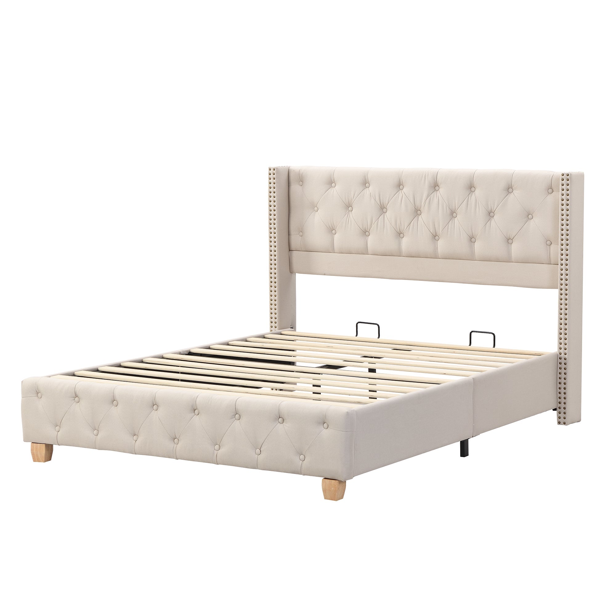 Logidon stoffen bed 140x190 cm beige met lattenbodem hoofdeinde