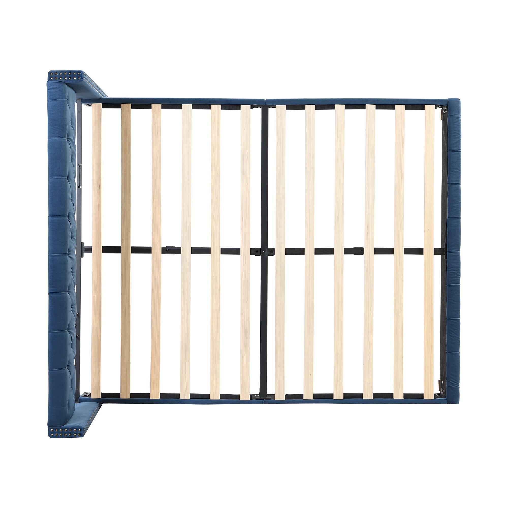 Logidon upholstered bed 160x200 cm blue velvet button upholstery slatted frame