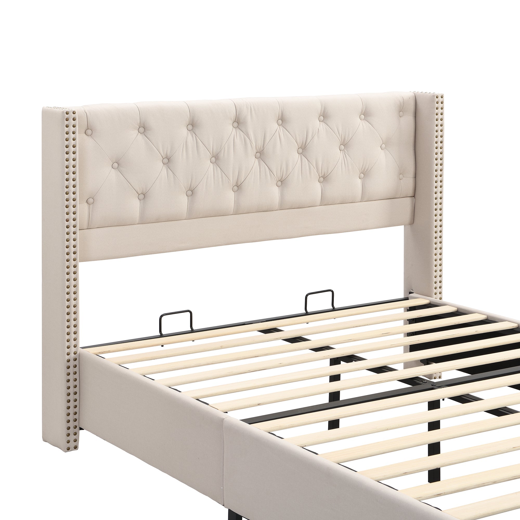 Logidon stoffen bed 140x190 cm beige met lattenbodem hoofdeinde