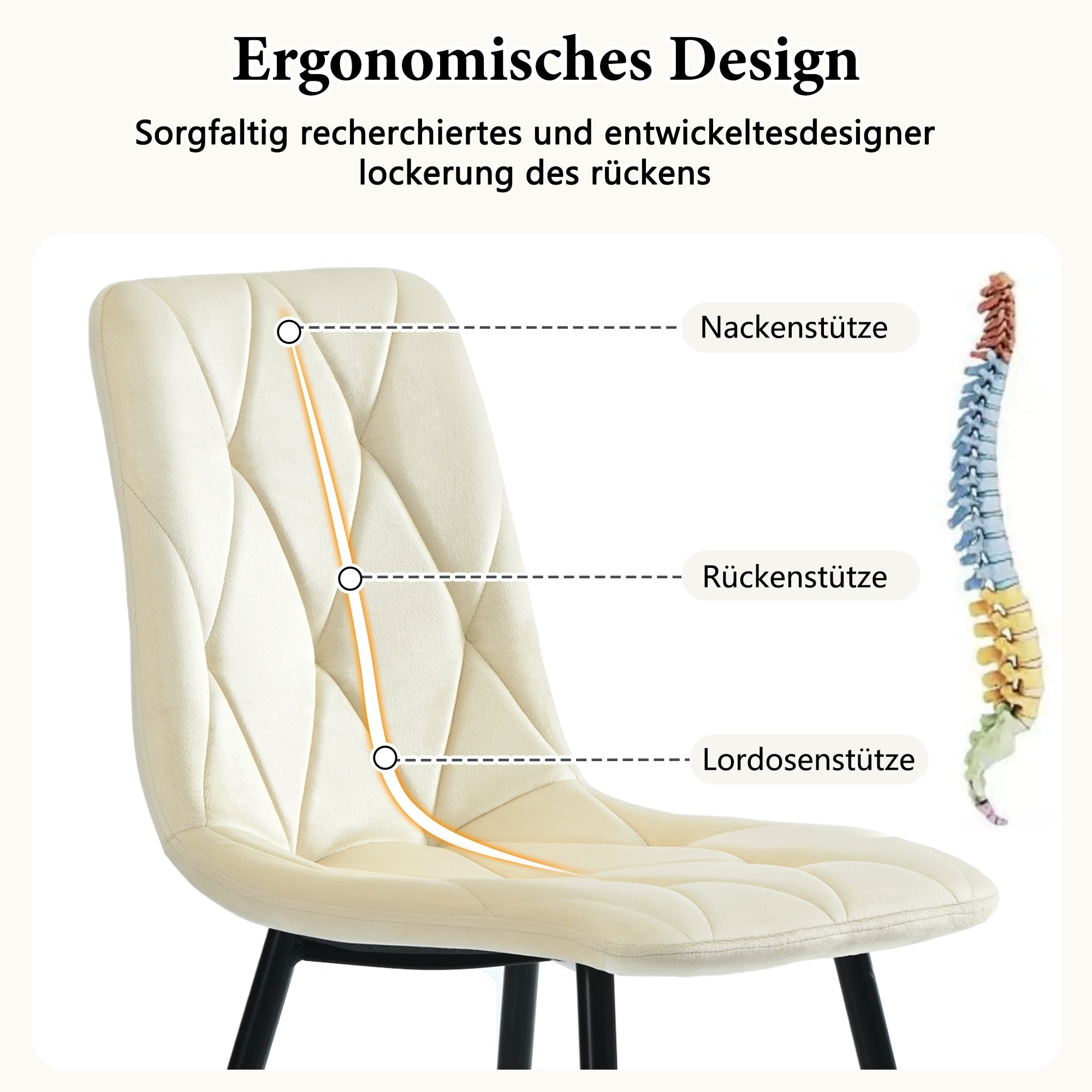Logidon Eetkamerstoelen Beige Fluweel Set van 4 met Rugleuning