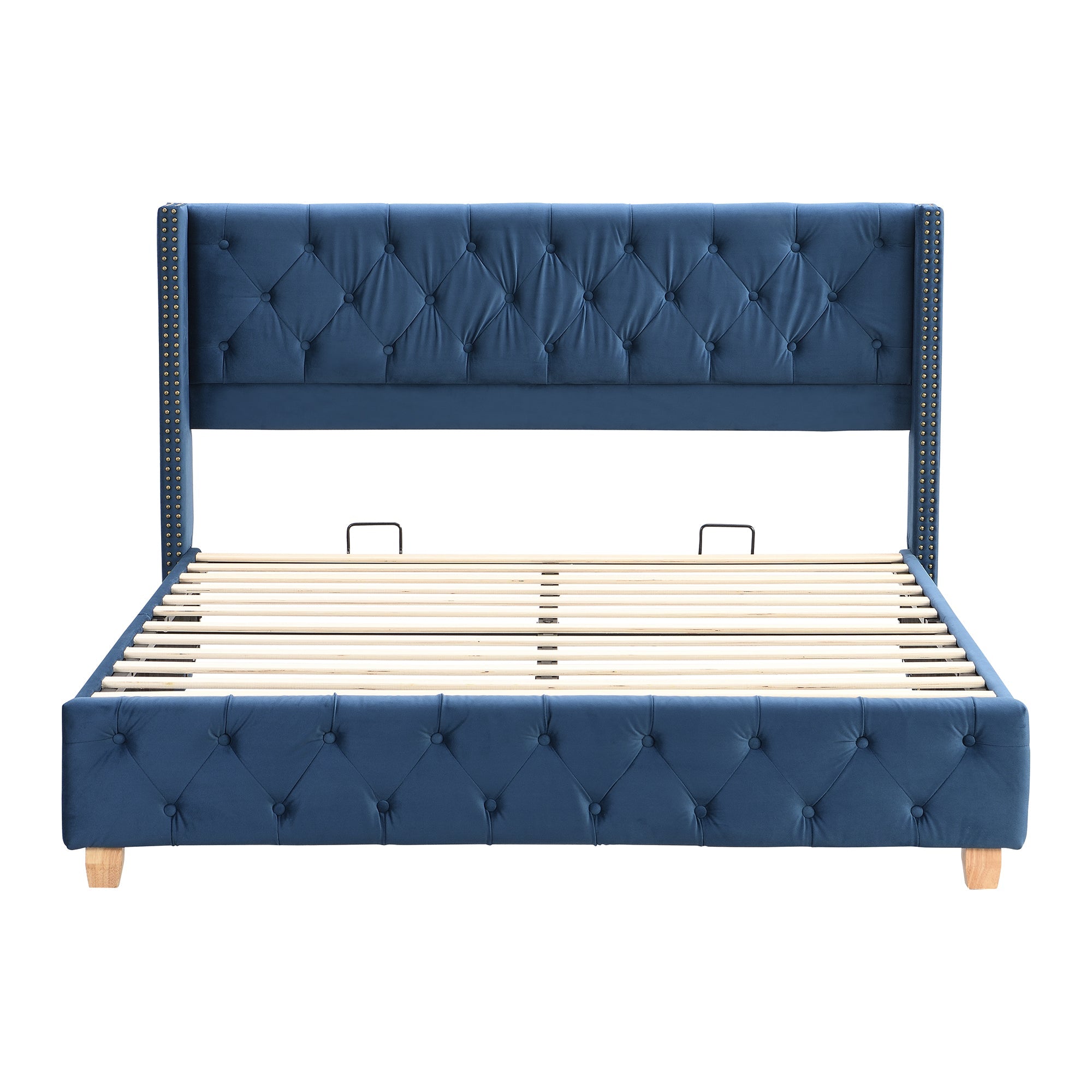 Logidon upholstered bed 160x200 cm blue velvet button upholstery slatted frame
