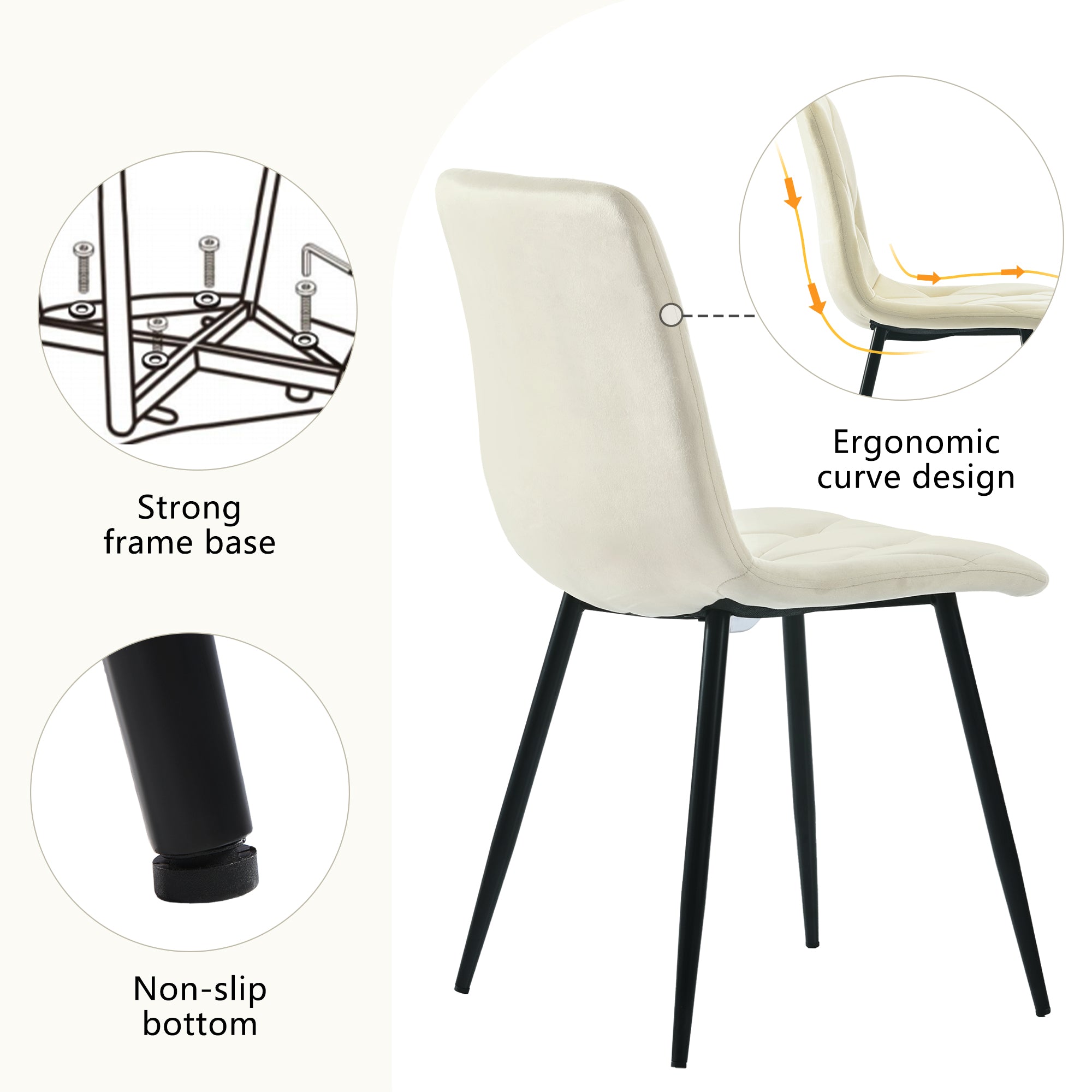 Logidon Eetkamerstoelen Beige Fluweel Set van 4 met Rugleuning