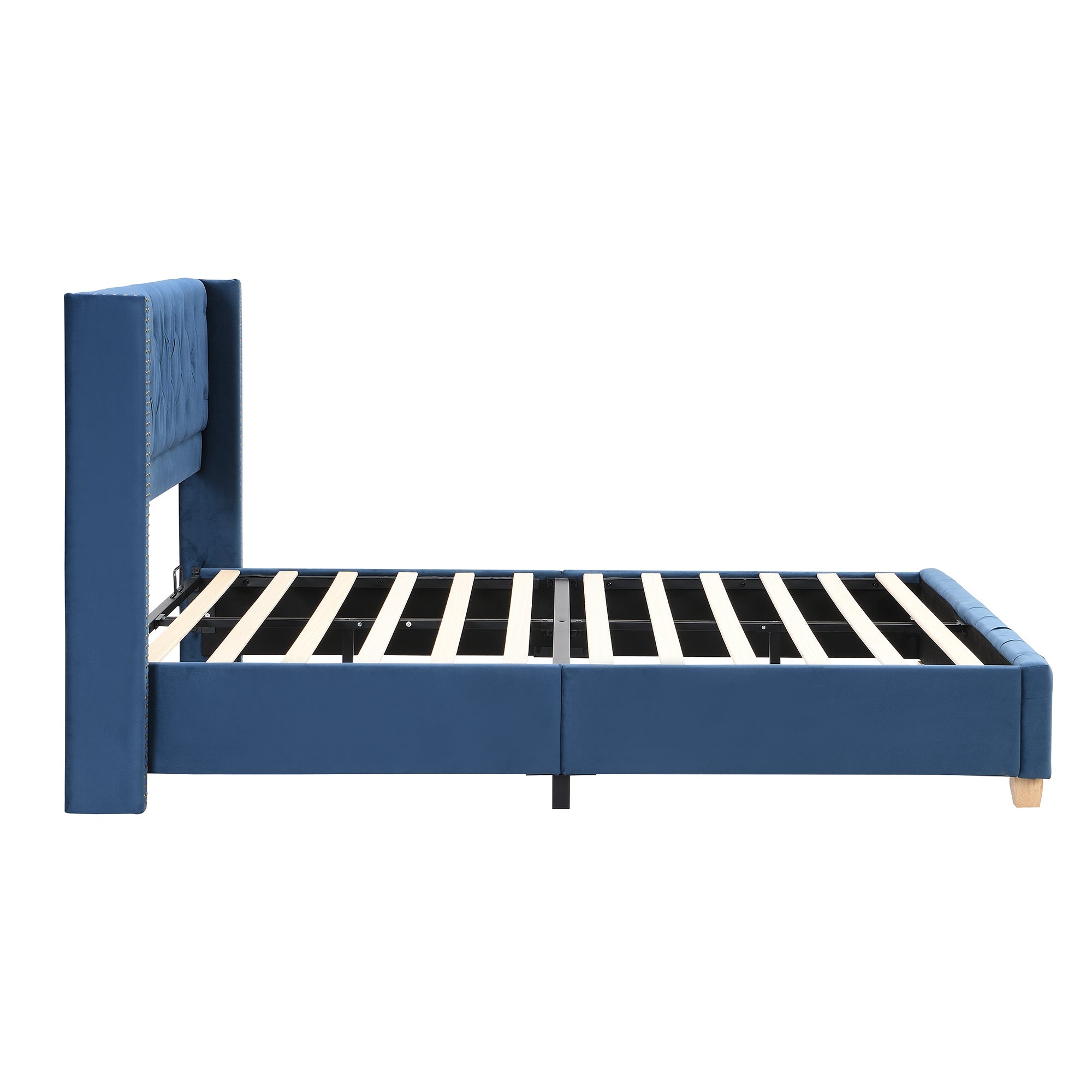 Logidon upholstered bed 160x200 cm blue velvet button upholstery slatted frame