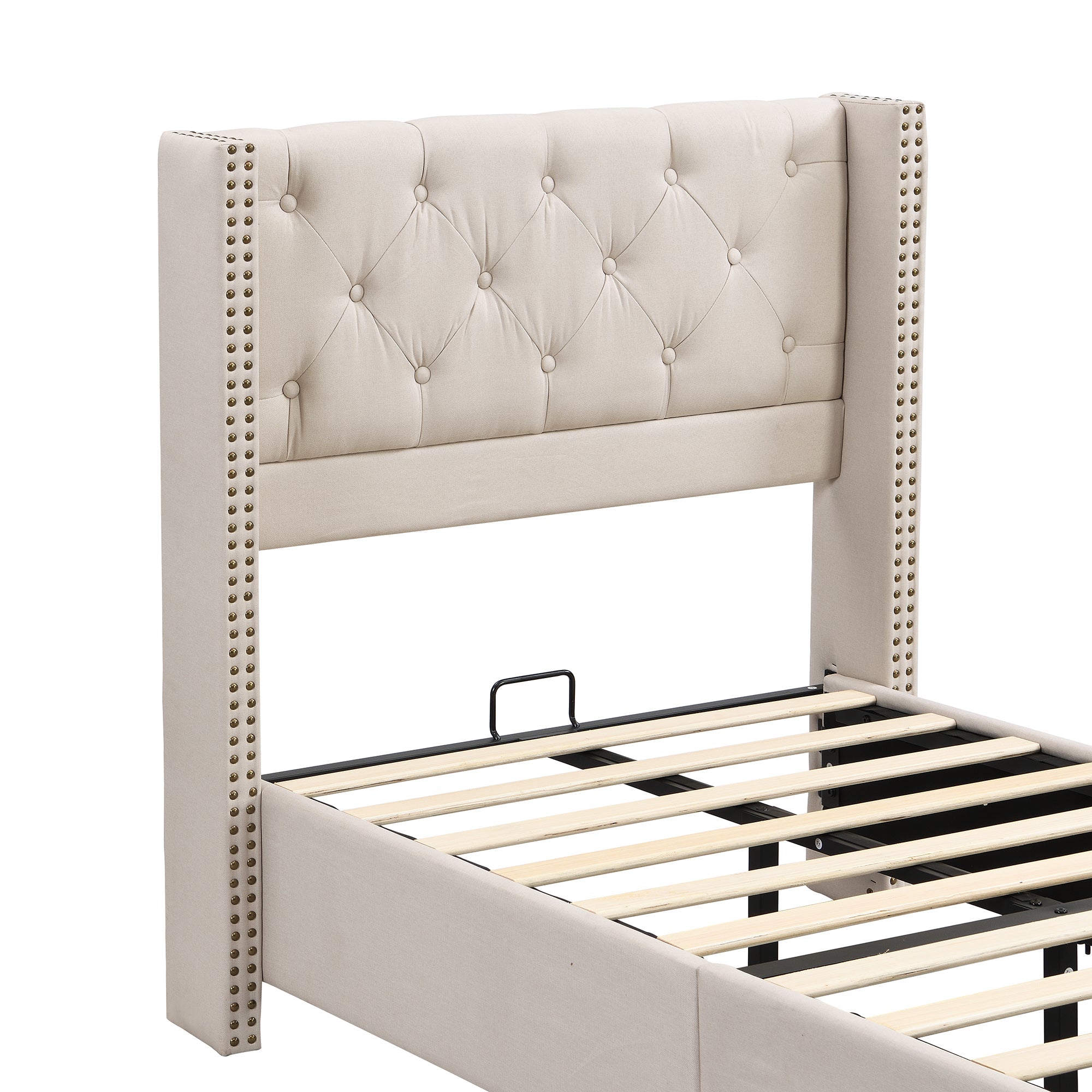 Logidon upholstered bed 90x200 cm beige with button upholstery