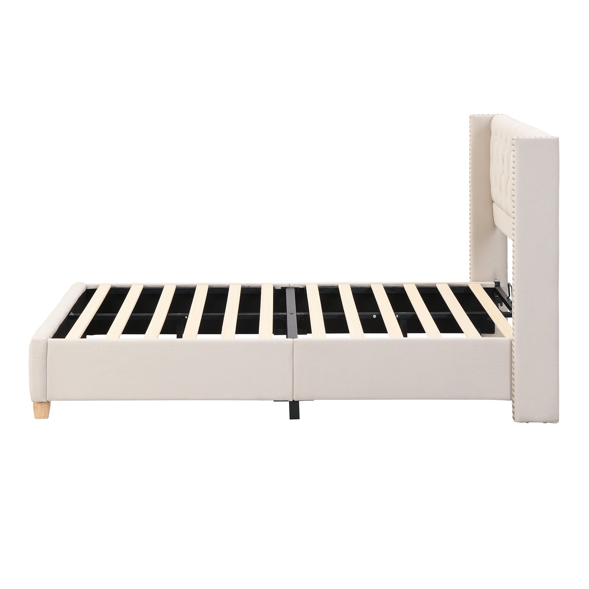 Logidon stoffen bed 140x190 cm beige met lattenbodem hoofdeinde