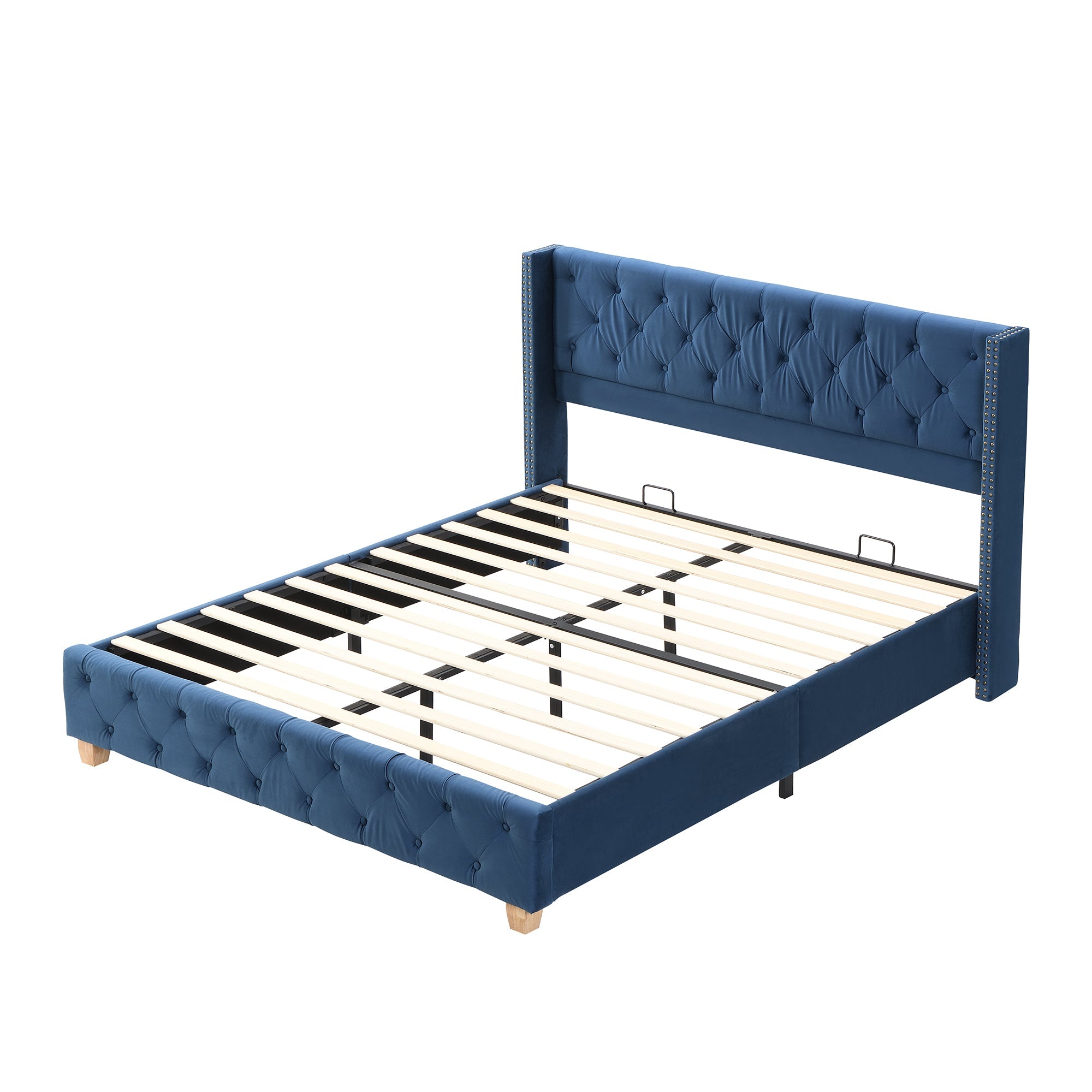 Logidon upholstered bed 160x200 cm blue velvet button upholstery slatted frame