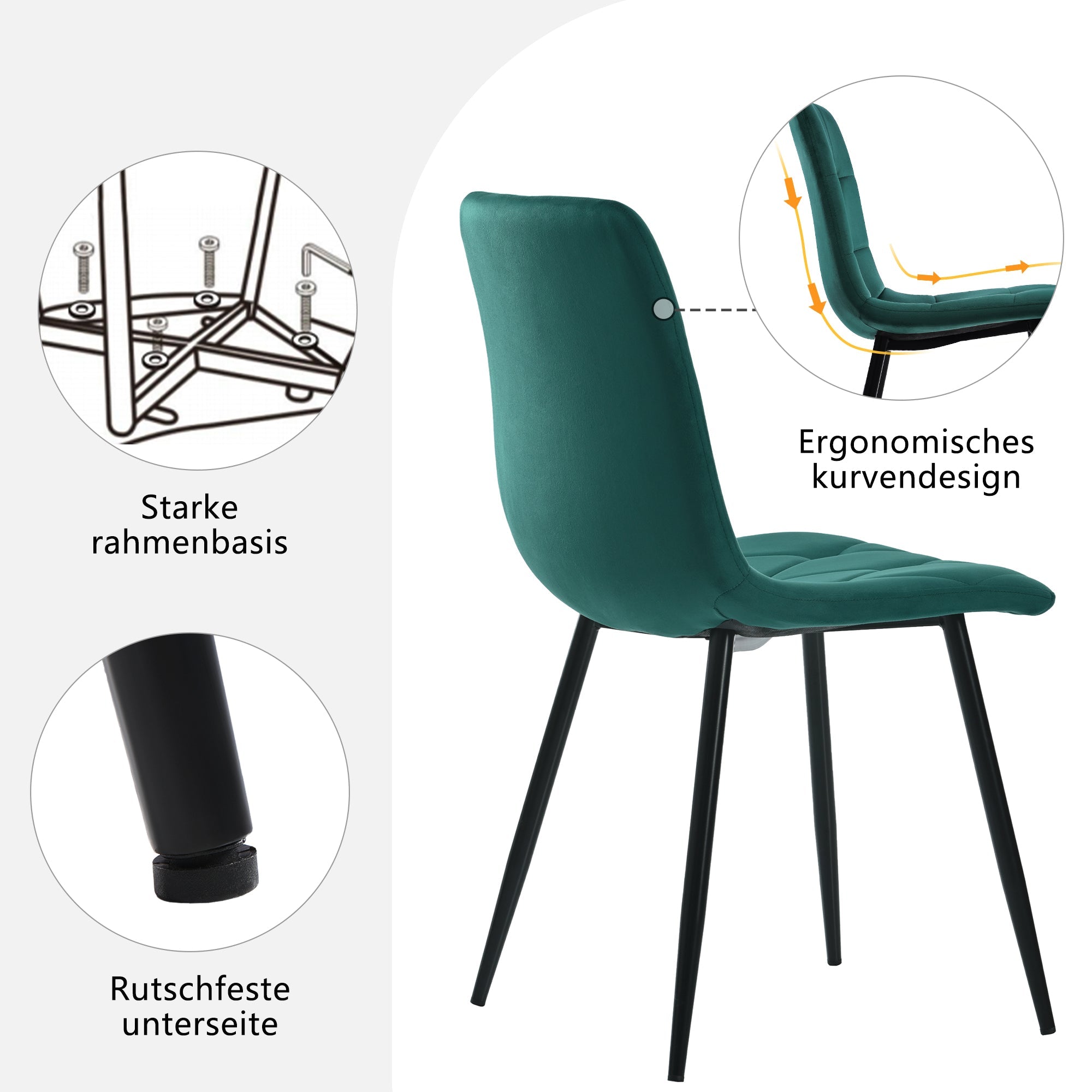 Logidon Eetkamerstoel Groen Fluweel Set van 4 met Rugleuning