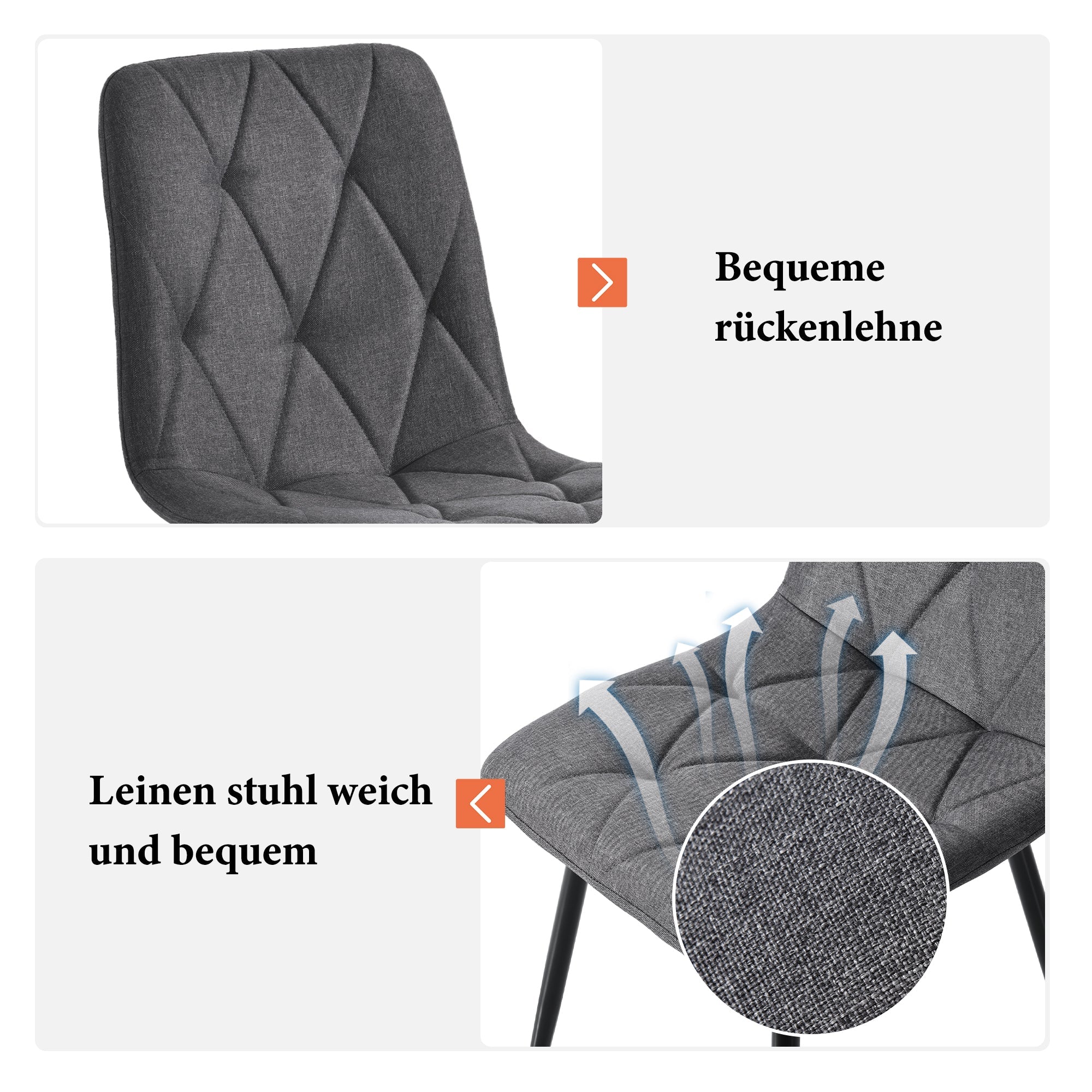 Logidon Dining Table Set 117 x 68 cm Dark Gray Twill Chairs Black Legs