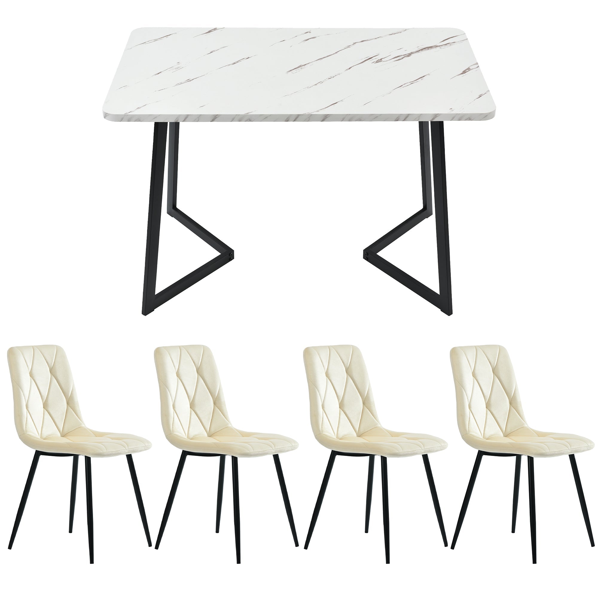 Logidon eettafelset 117x68 cm beige twill fluwelen stoelen zwarte poten
