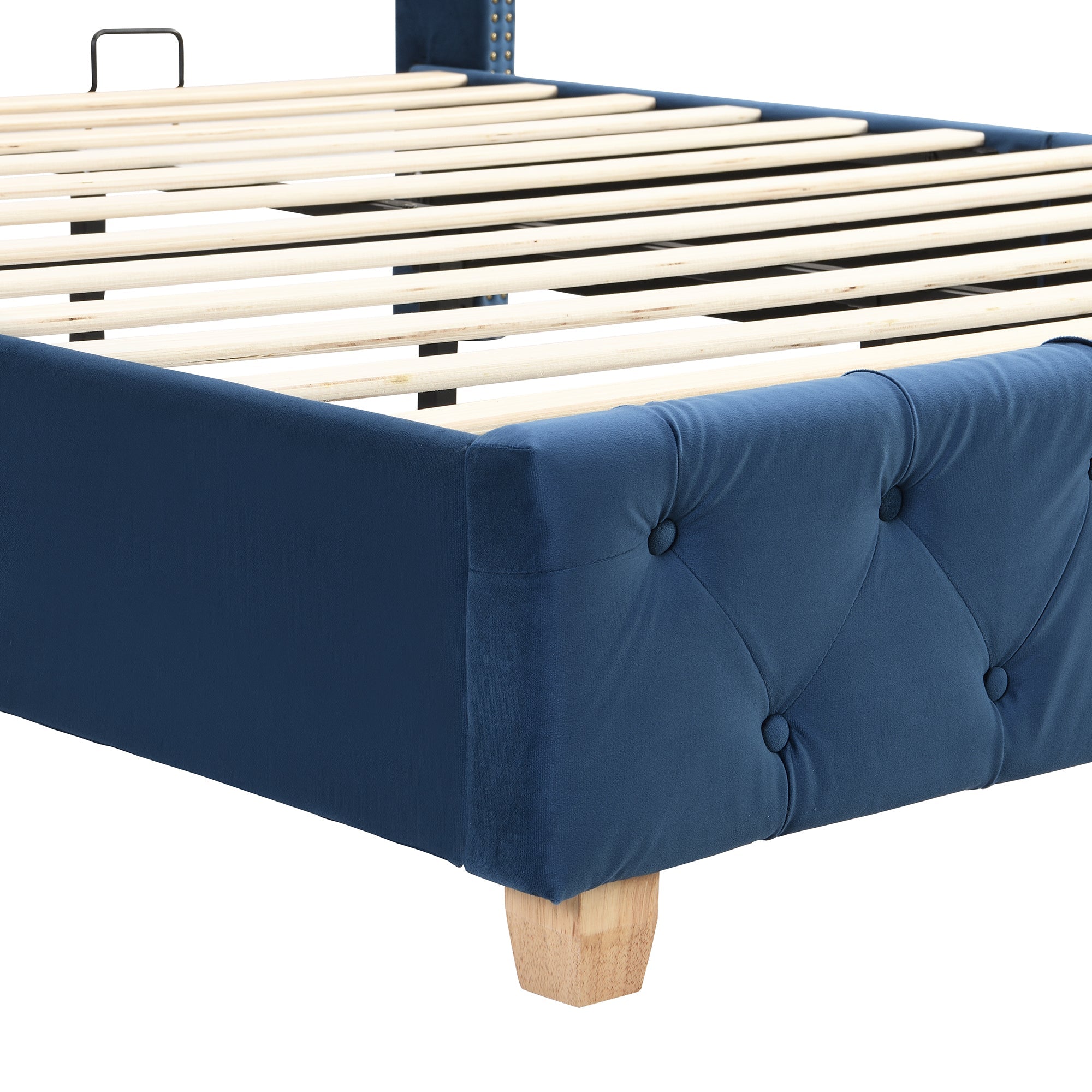 Logidon upholstered bed 160x200 cm blue velvet button upholstery slatted frame