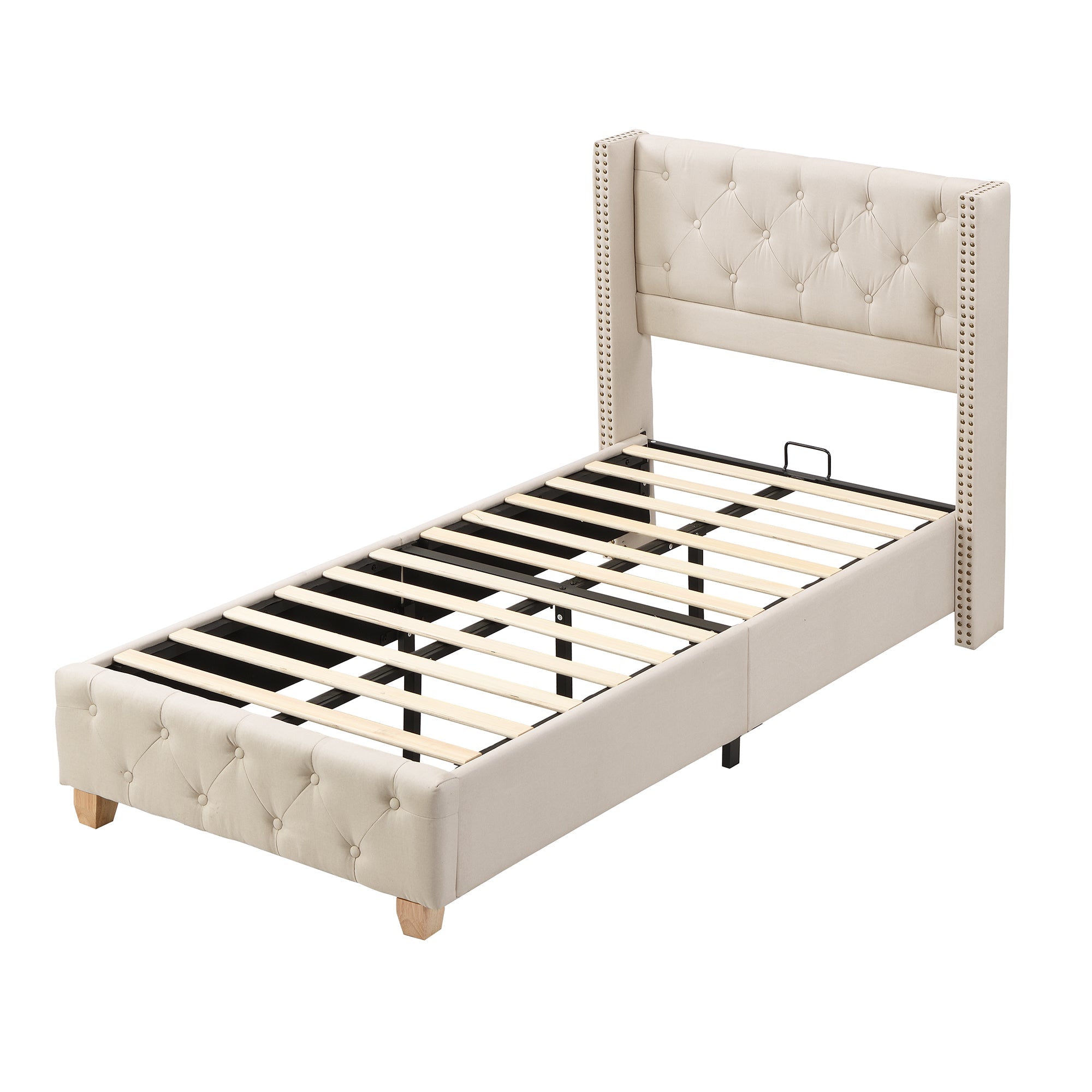 Logidon upholstered bed 90x200 cm beige with button upholstery