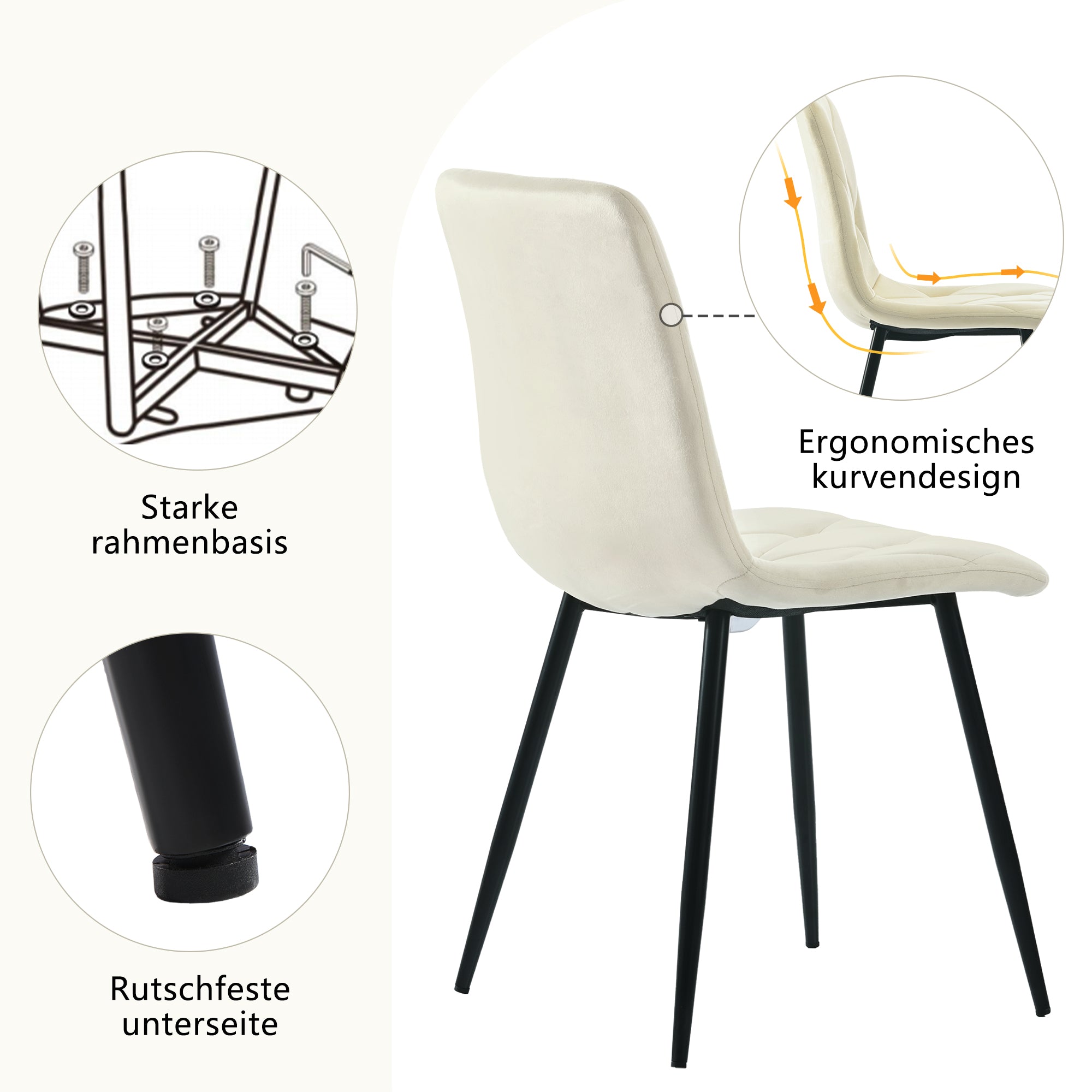 Logidon eettafelset 117x68 cm beige twill fluwelen stoelen zwarte poten