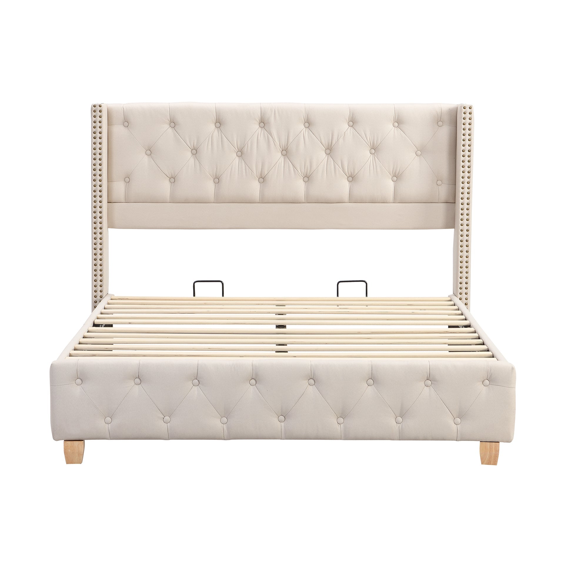 Logidon stoffen bed 140x190 cm beige met lattenbodem hoofdeinde