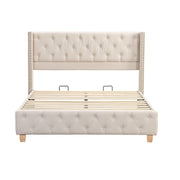 Logidon gestoffeerd bed 160x200cm beige met lattenbodem knoopbekleding