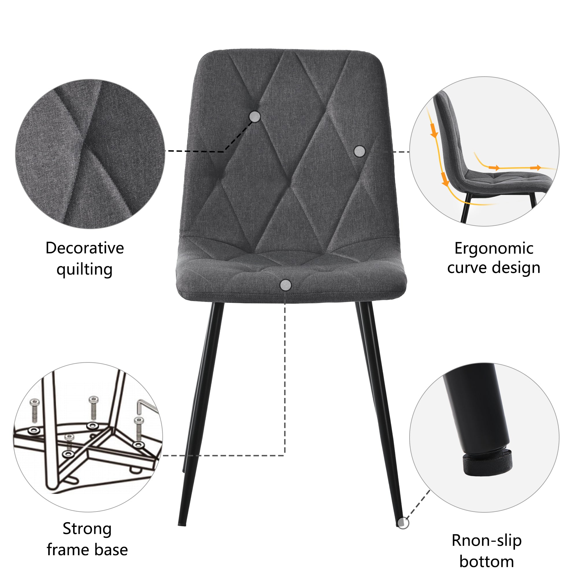 Logidon Eettafelset 117x68 cm Donkergrijze stoelen 4 met gouden poten