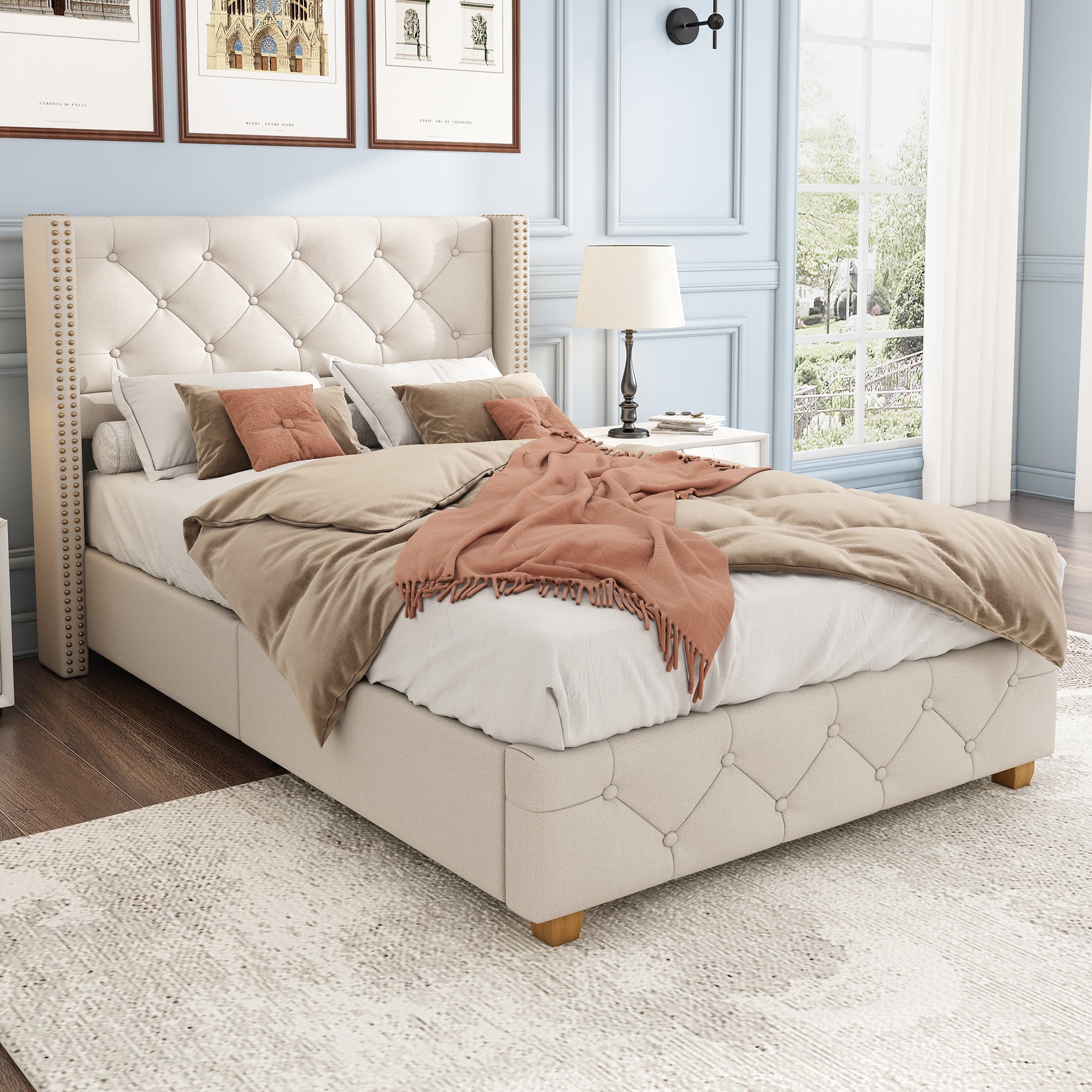 Logidon upholstered bed 90x200 cm beige with button upholstery