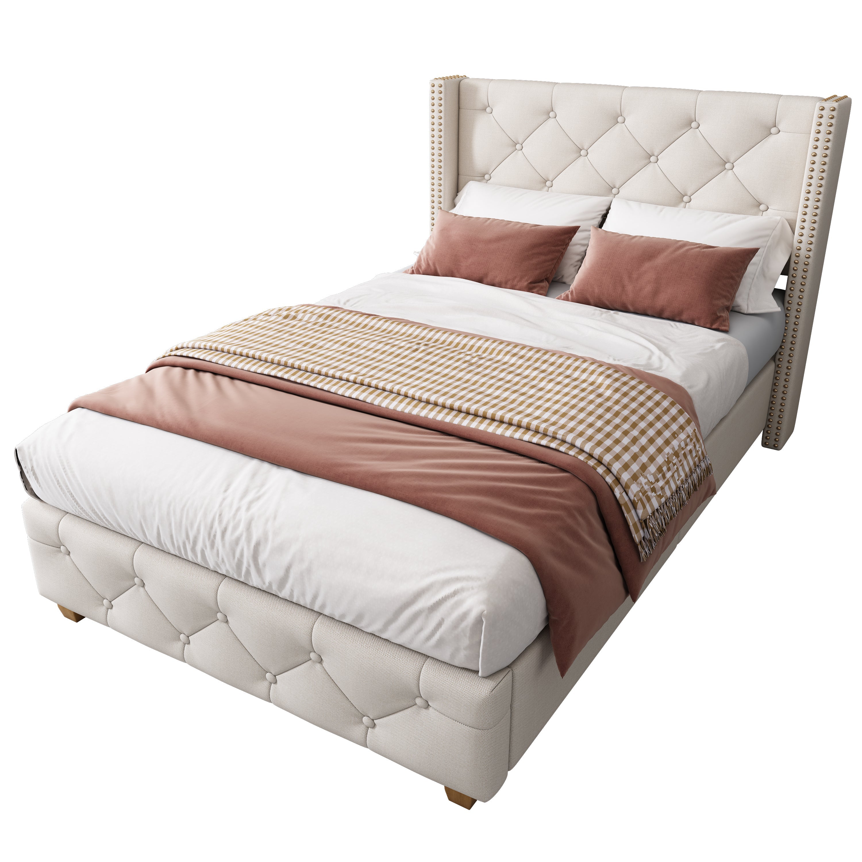 Logidon gestoffeerd bed 90x200 cm beige met knoopbekleding