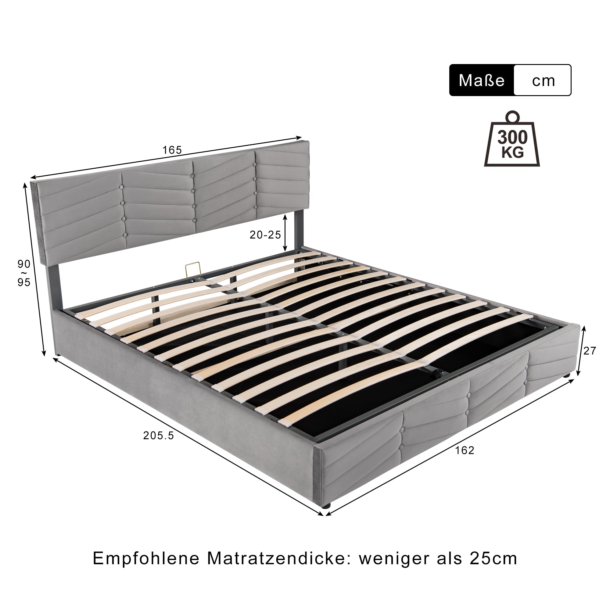 Logidon gestoffeerd bed 160x200 grijs fluwelen hoofdeinde verstelbaar