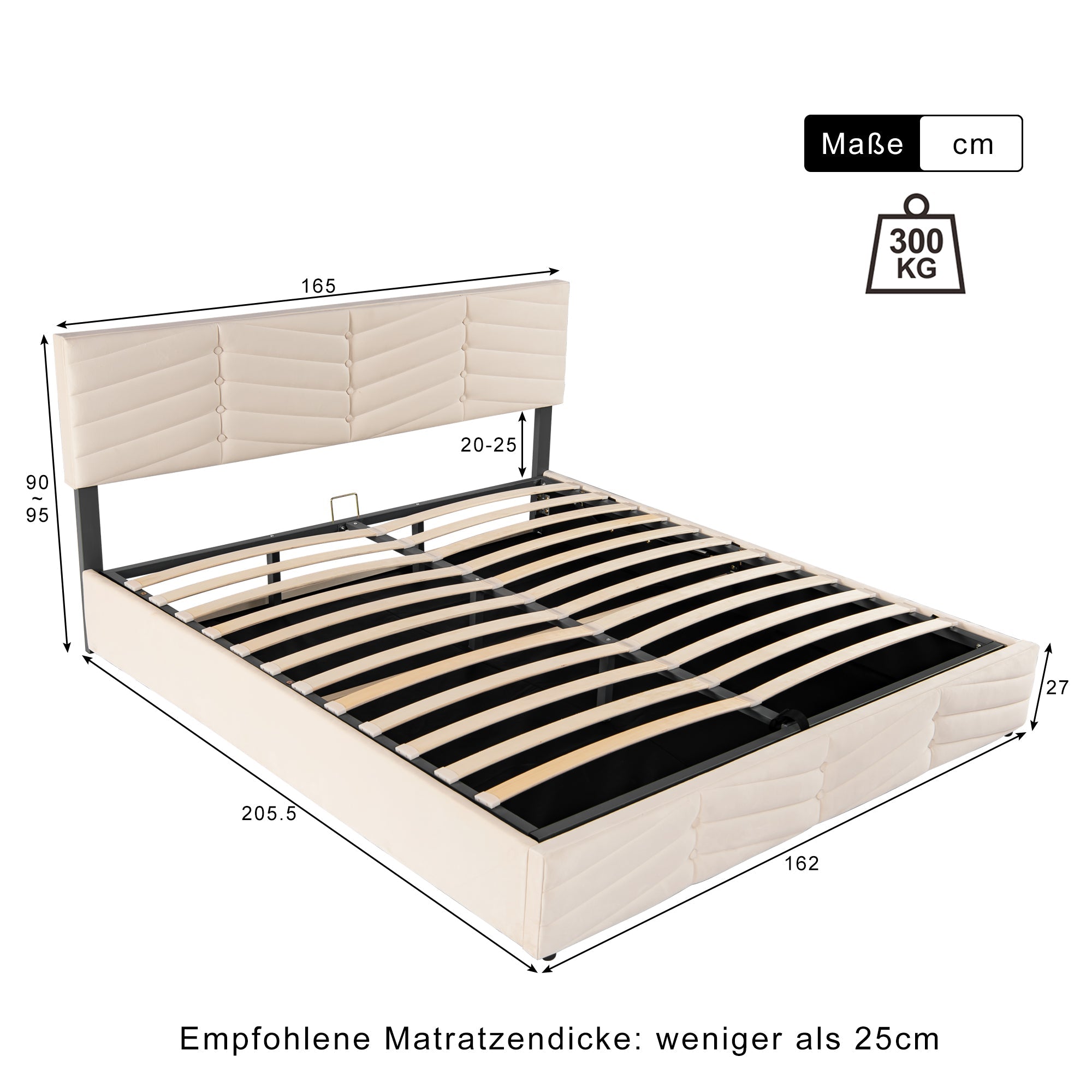 Logidon gestoffeerd bed 160x200 beige fluweel in hoogte verstelbaar hoofdbord