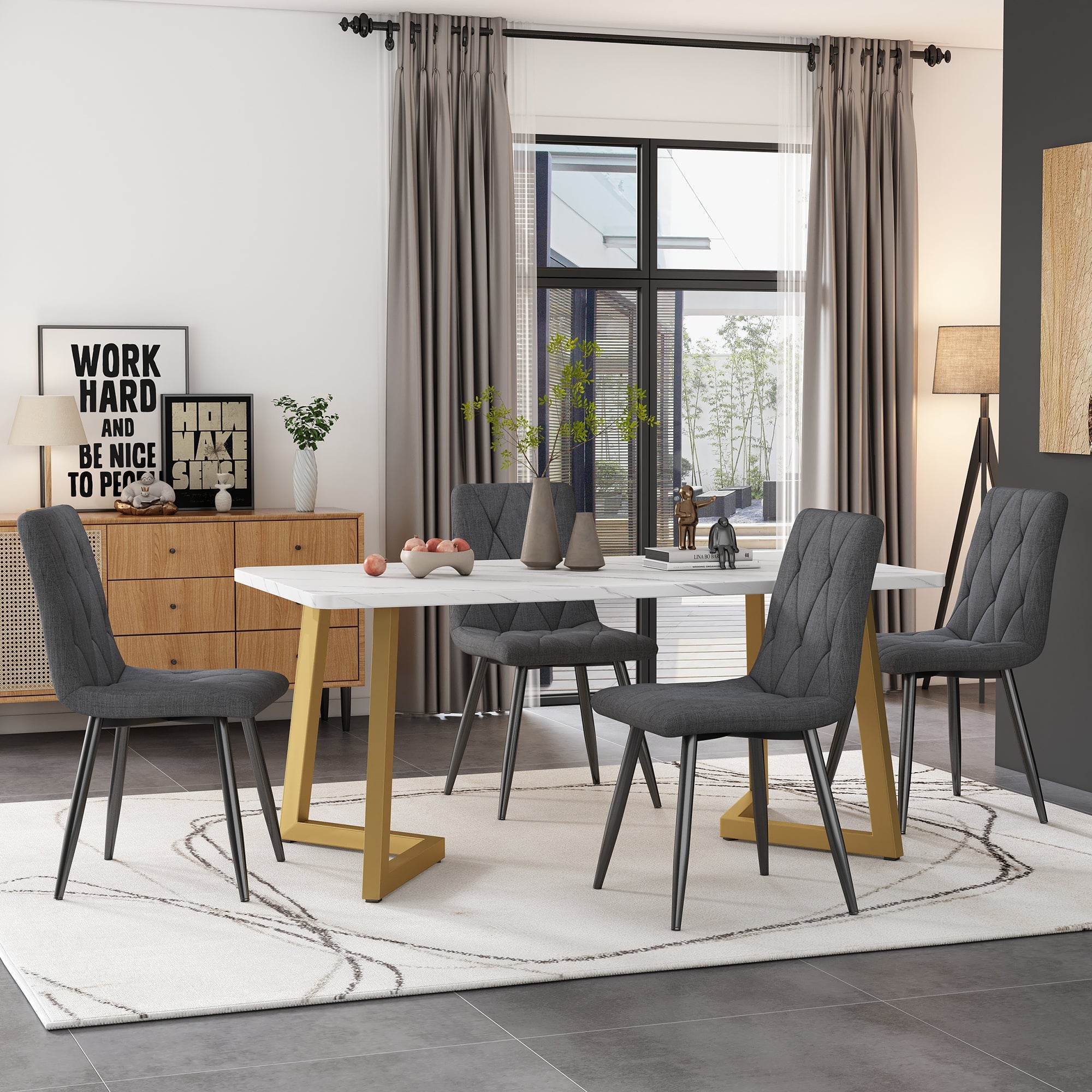 Logidon Eettafelset 117x68 cm Donkergrijze stoelen 4 met gouden poten