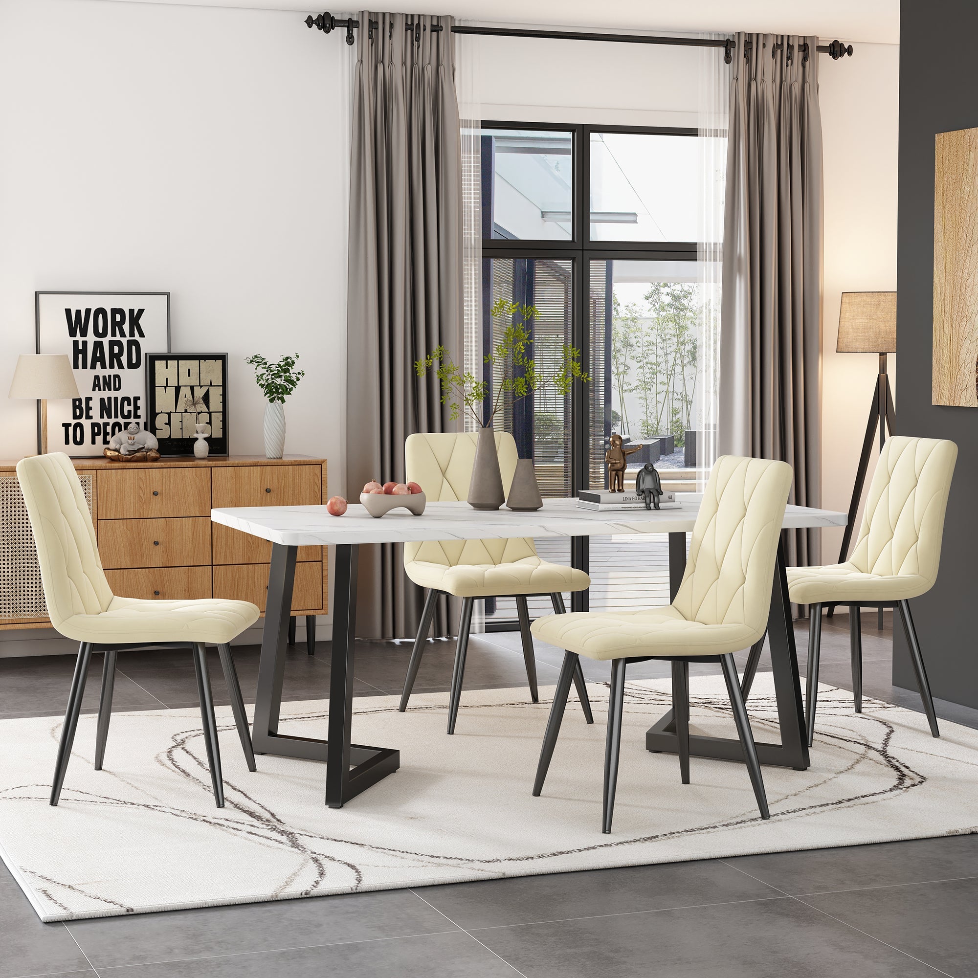 Logidon eettafelset 117x68 cm beige twill fluwelen stoelen zwarte poten