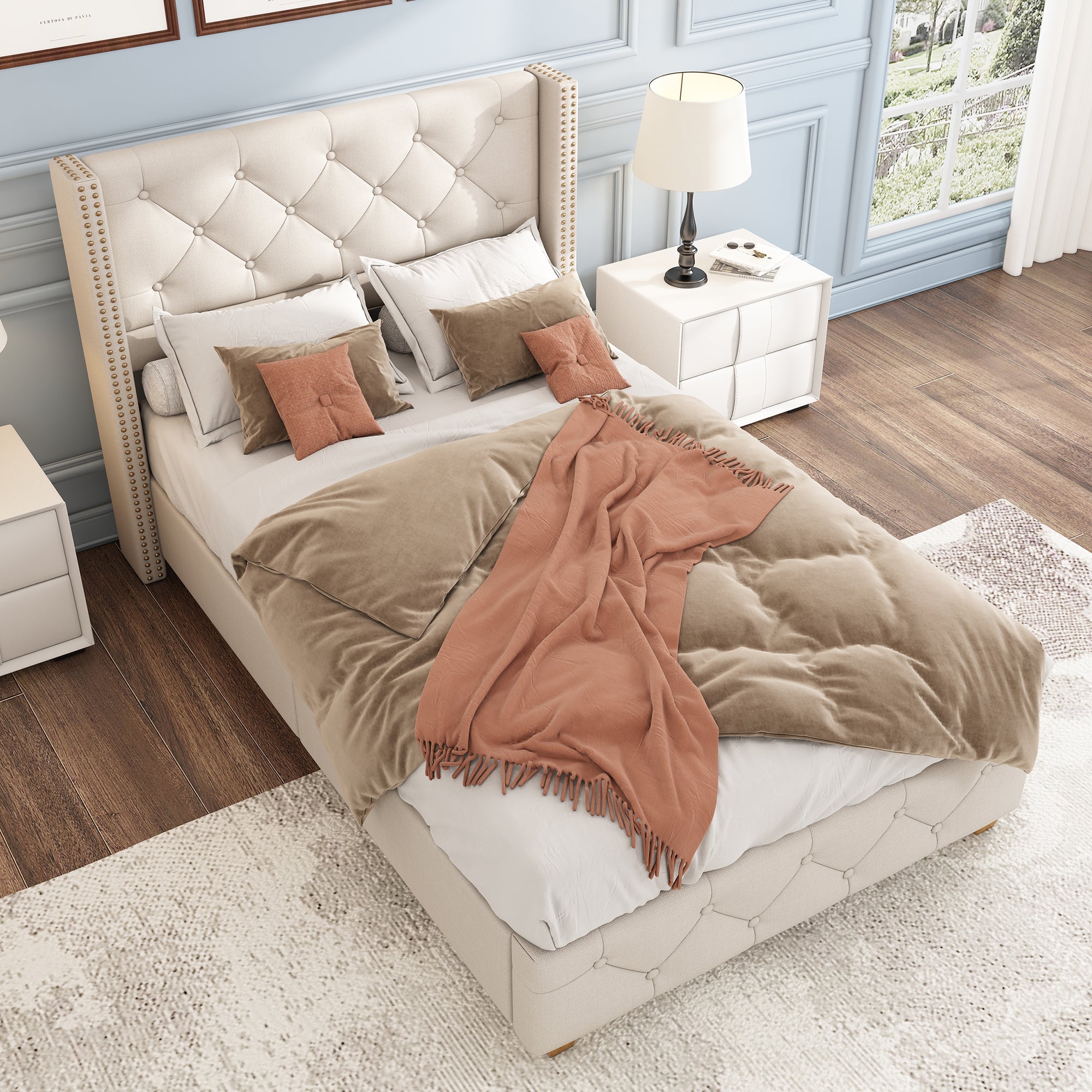 Logidon upholstered bed 90x200 cm beige with button upholstery