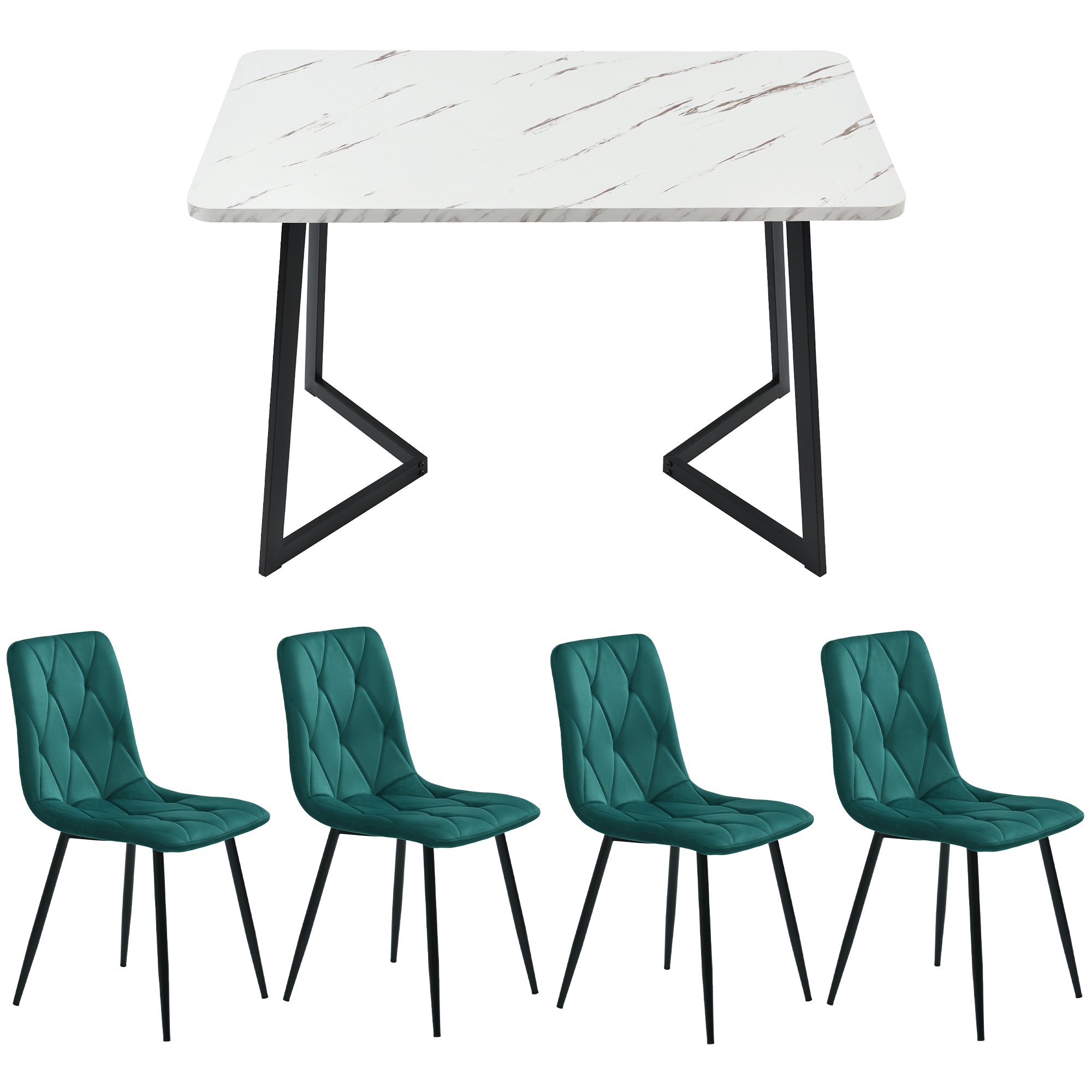 Logidon eettafelset 117x68 cm donkergroen fluwelen twill, 4 stoelen