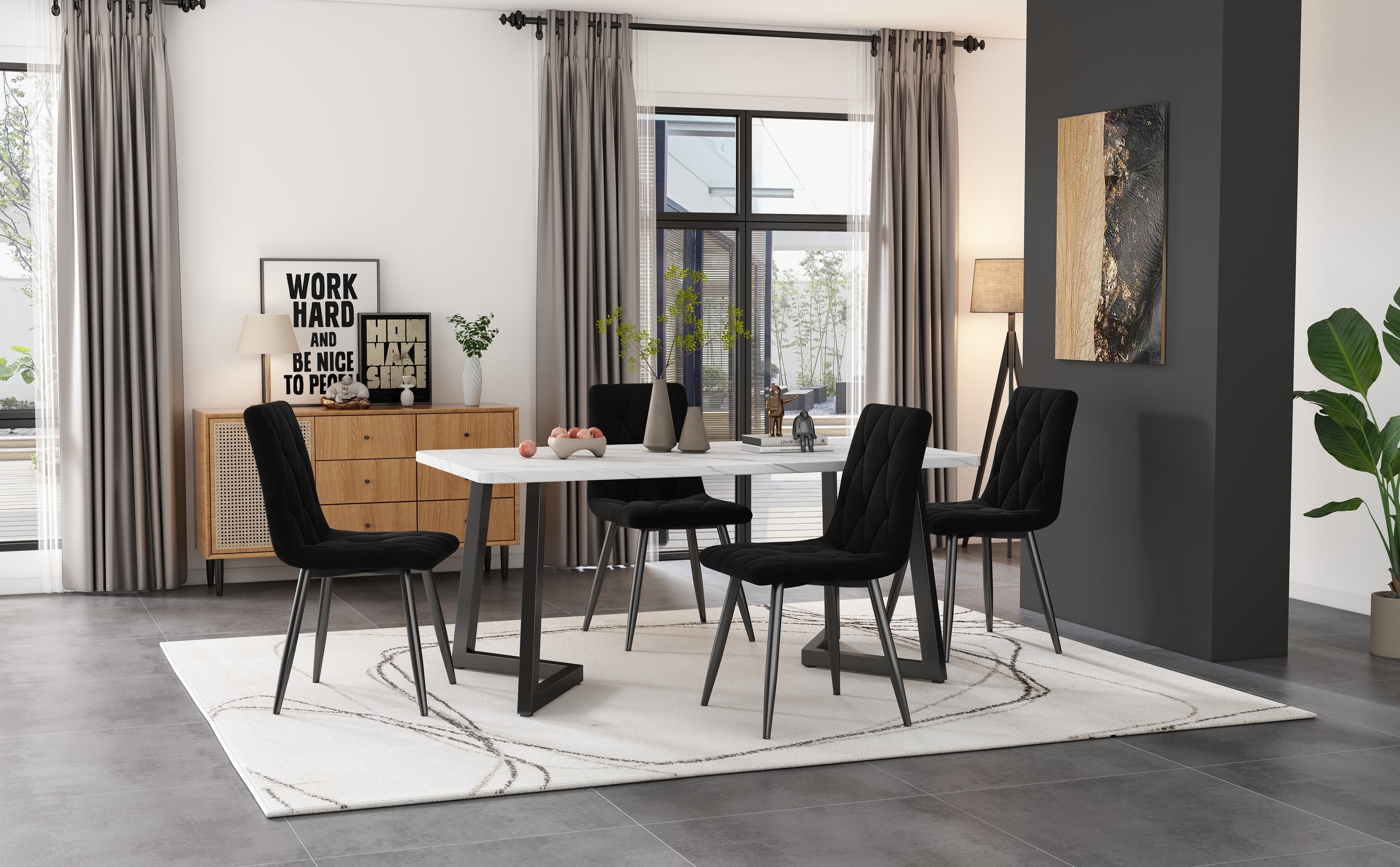 Logidon eetkamerstoelen set van 4 zwart fluwelen stoelen met rugleuning