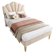 Logidon Velvet Bed 90x200 Beige Shell Shape Adjustable Headboard
