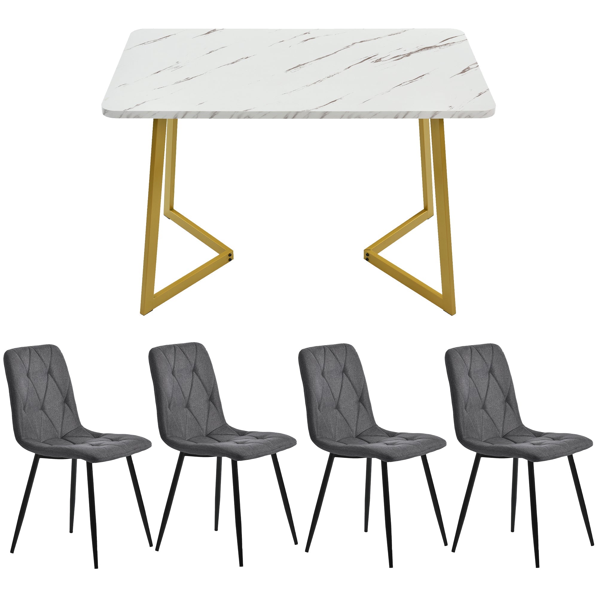 Logidon Eettafelset 117x68 cm Donkergrijze stoelen 4 met gouden poten