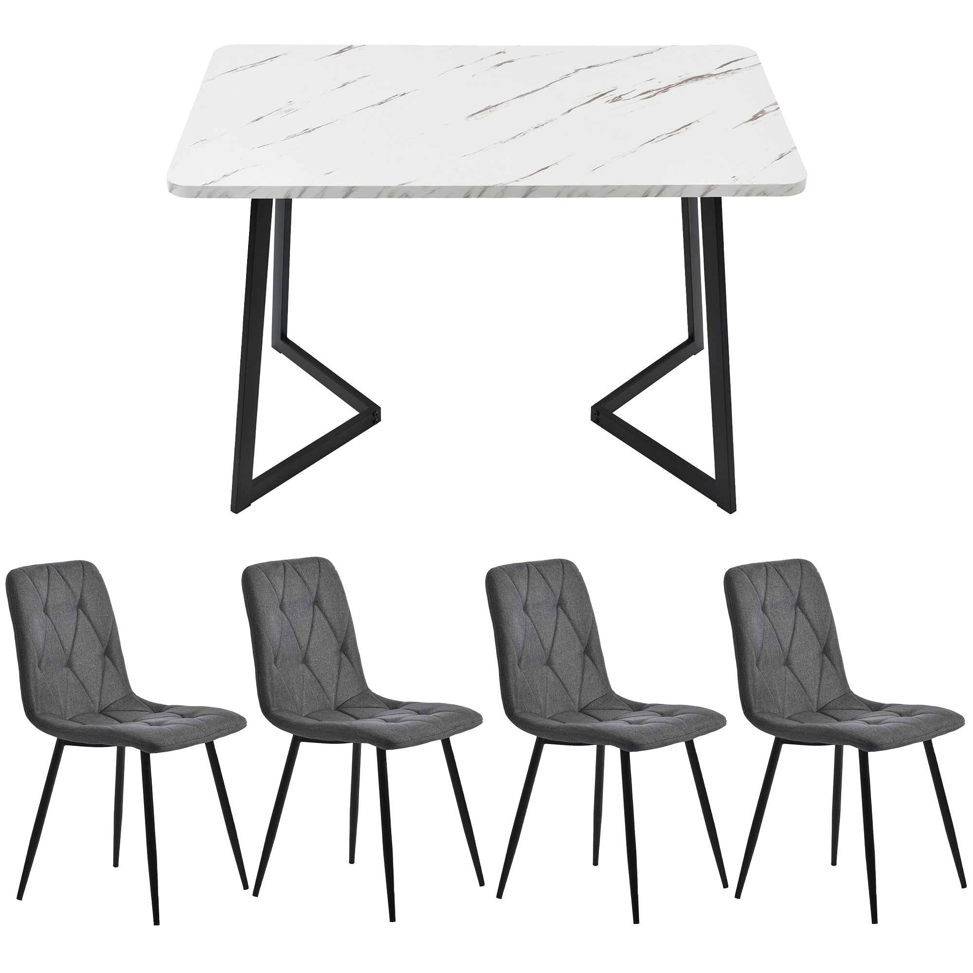 Logidon Dining Table Set 117 x 68 cm Dark Gray Twill Chairs Black Legs