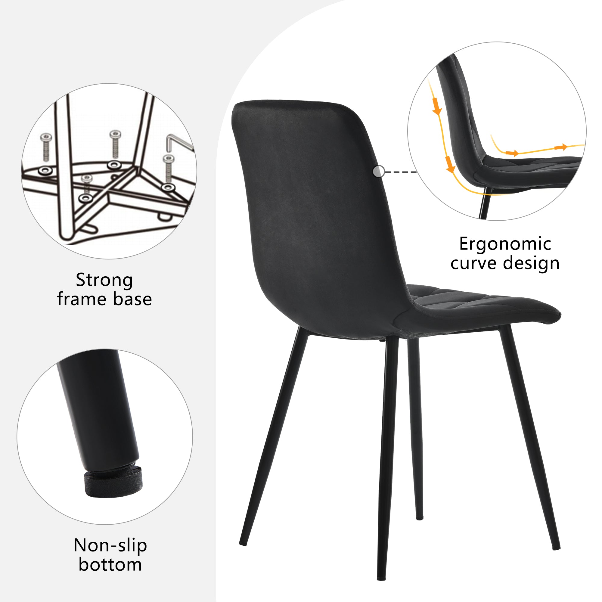 Logidon eetkamerstoelen set van 4 zwart fluwelen stoelen met rugleuning