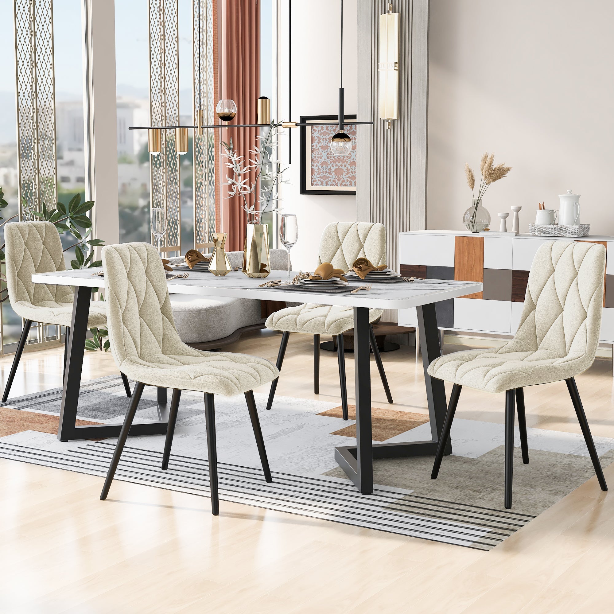 Logidon eettafelset 117x68 cm beige twill fluwelen stoelen zwarte poten