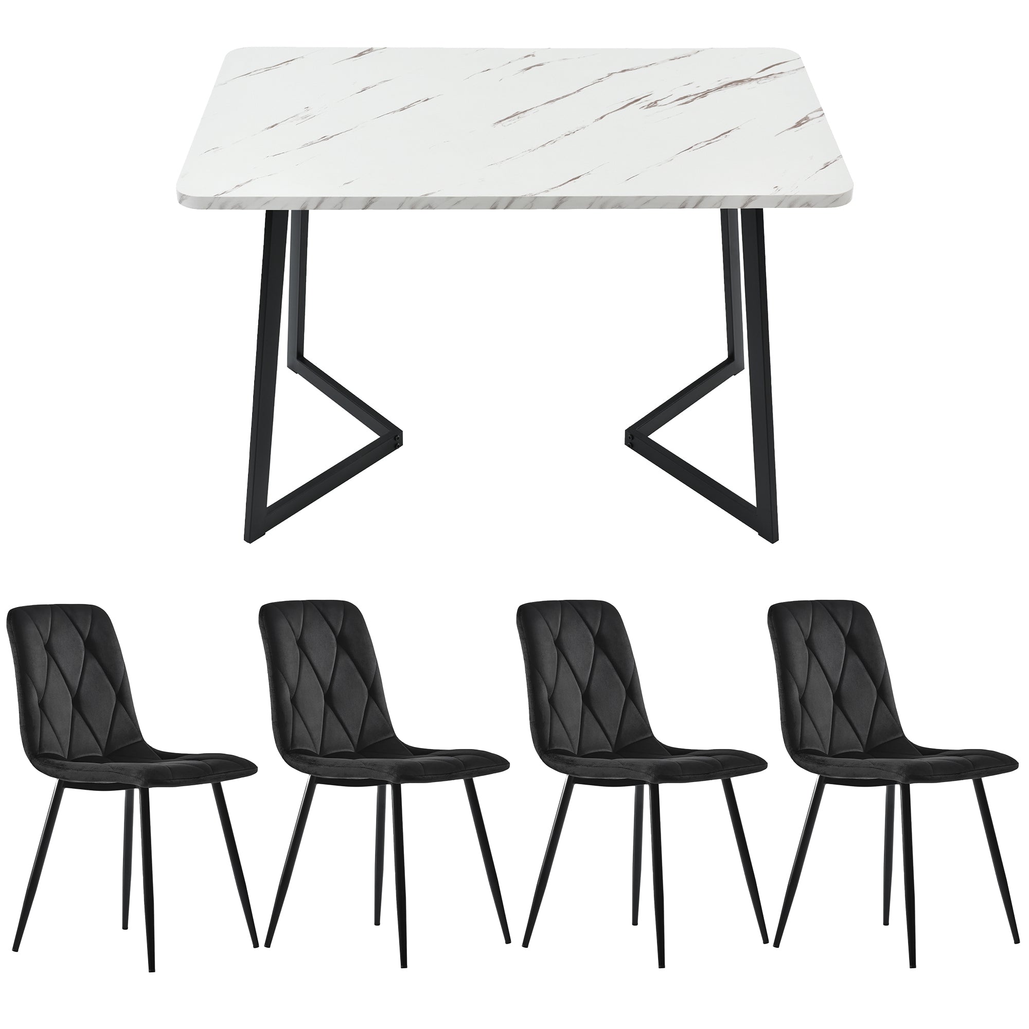 Logidon eetgroep eettafel 117x68 cm set met 4 stoelen zwart