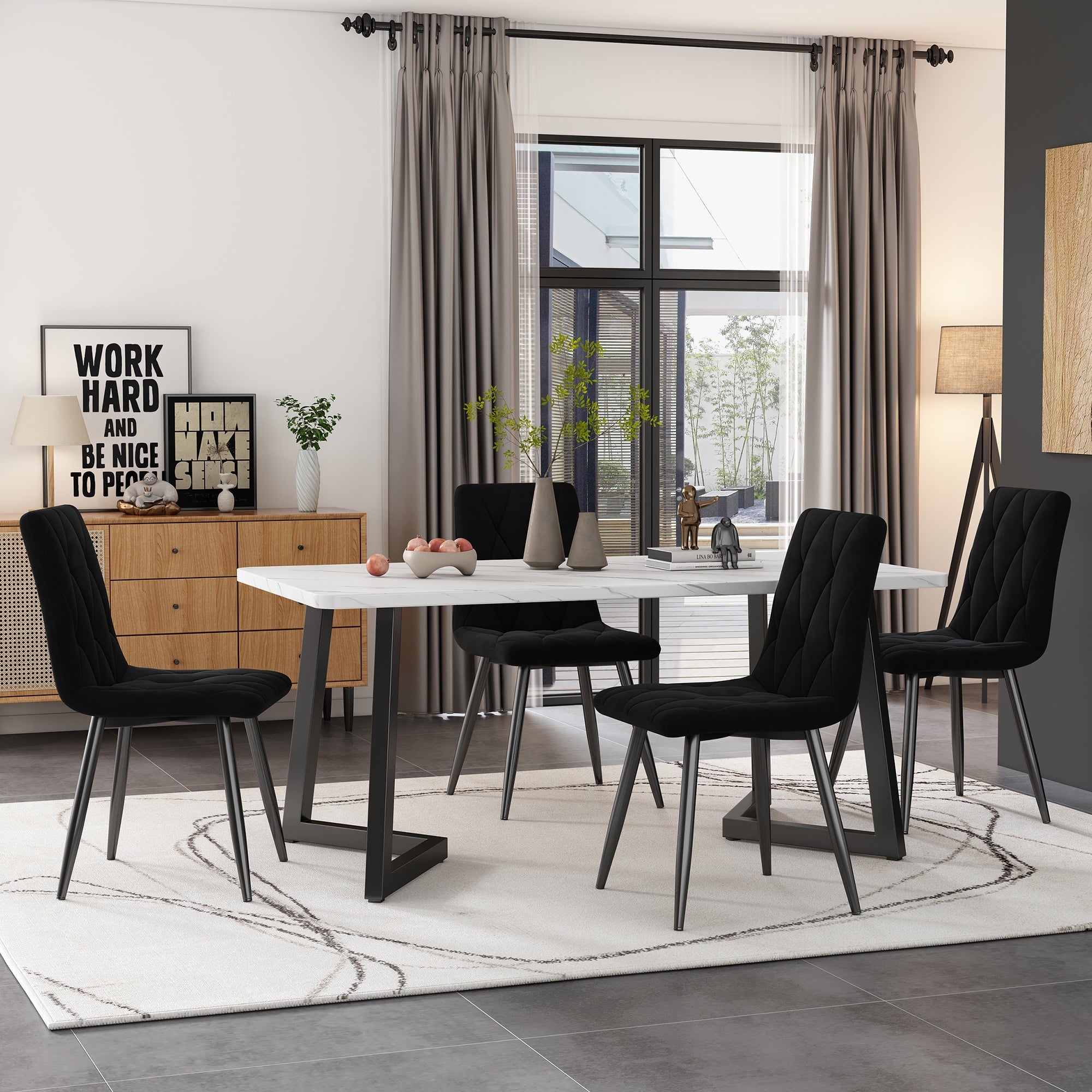 Logidon eetkamerstoelen set van 4 zwart fluwelen stoelen met rugleuning