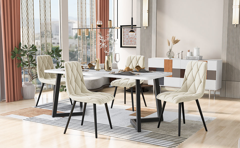 Logidon eettafelset 117x68 cm beige twill fluwelen stoelen zwarte poten