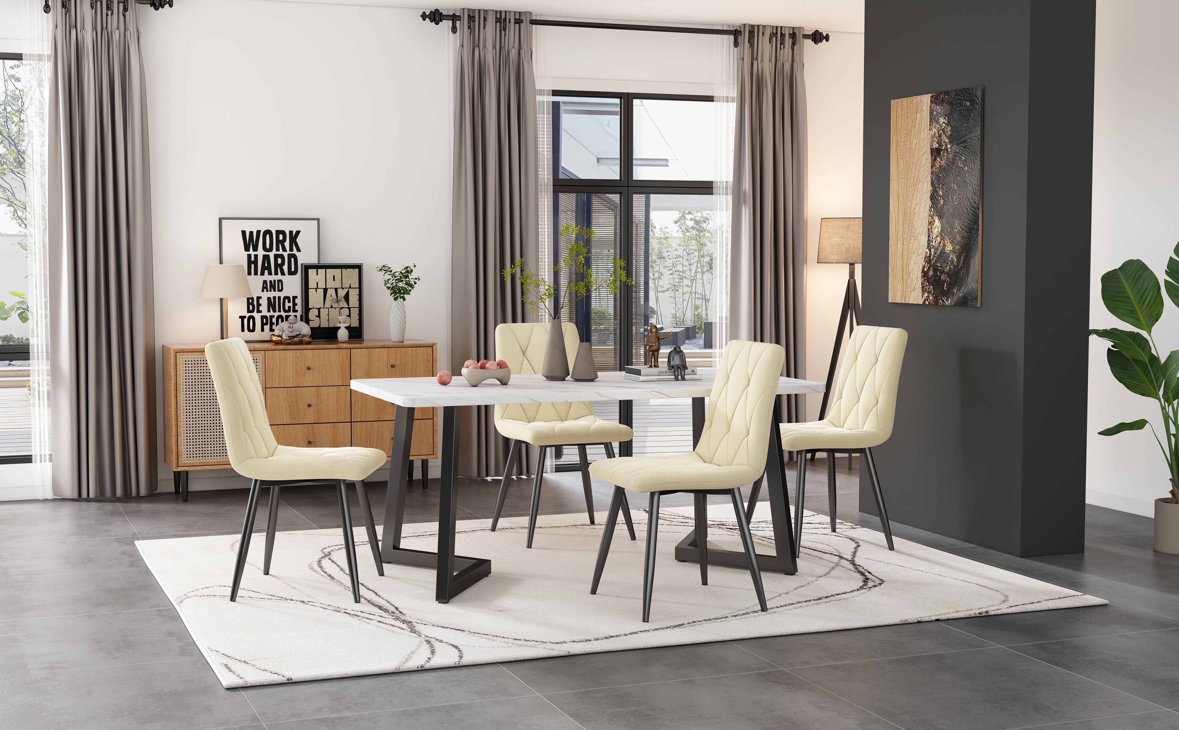 Logidon eettafelset 117x68 cm beige twill fluwelen stoelen zwarte poten
