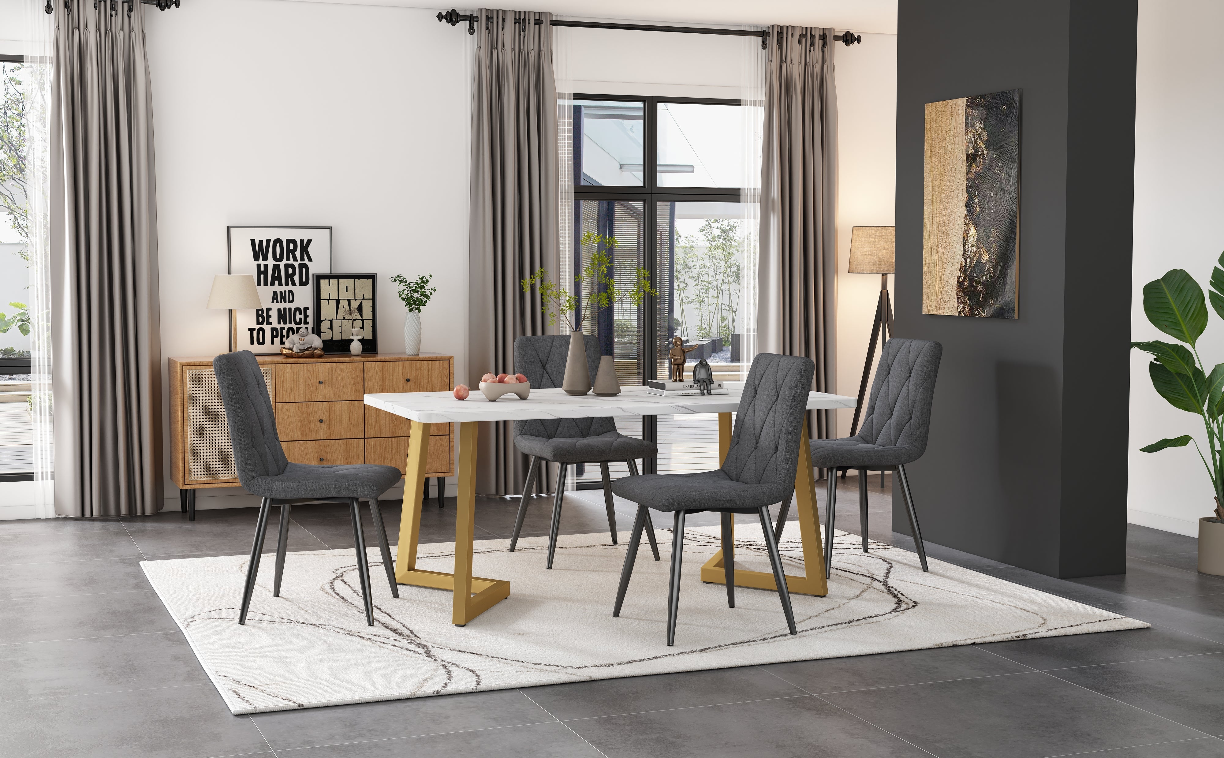 Logidon Eettafelset 117x68 cm Donkergrijze stoelen 4 met gouden poten