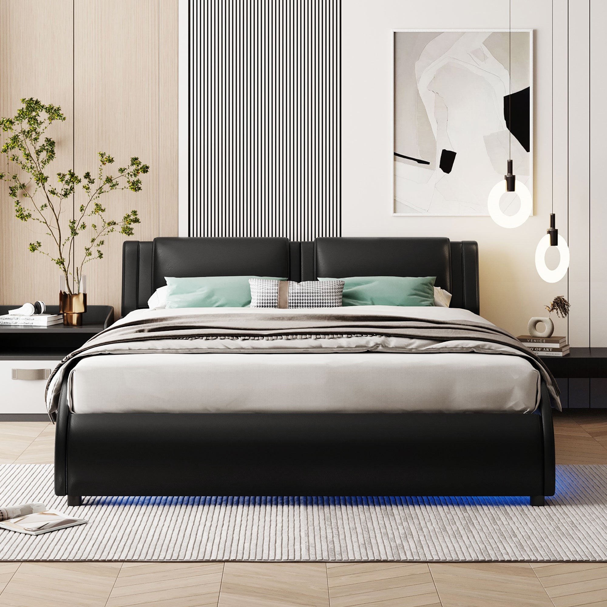 Logidon gestoffeerd bed 140x200cm zwart LED-licht bedframe