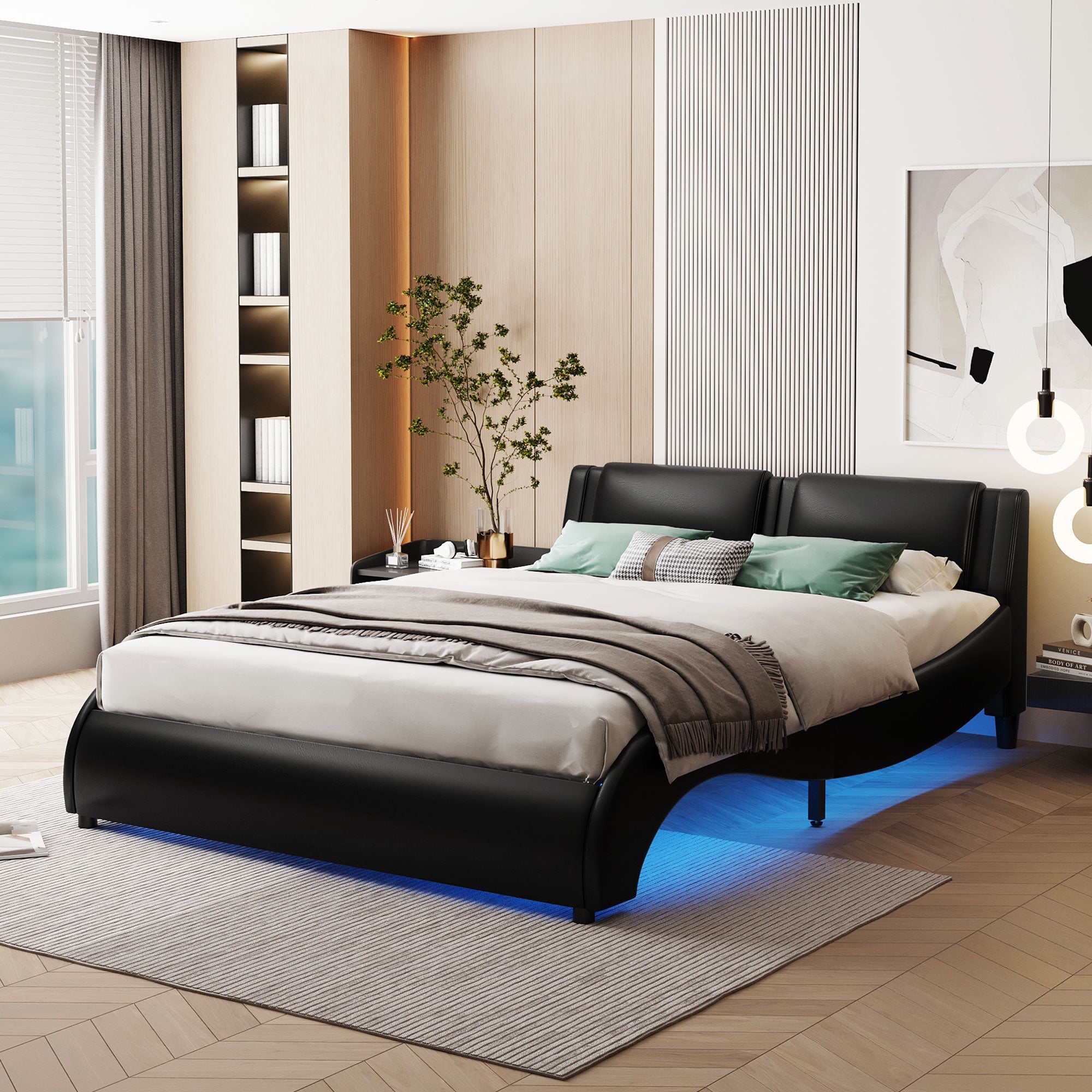 Logidon gestoffeerd bed 140x200cm zwart LED-licht bedframe