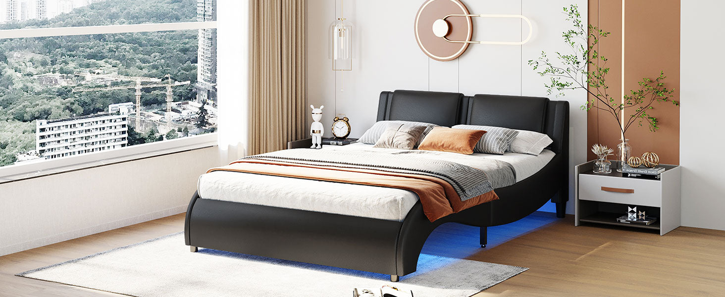 Logidon gestoffeerd bed 140x200cm zwart LED-licht bedframe