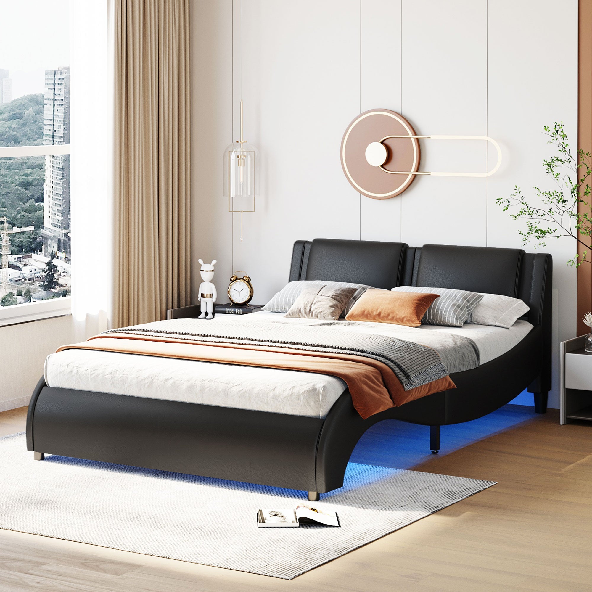 Logidon gestoffeerd bed 140x200cm zwart LED-licht bedframe