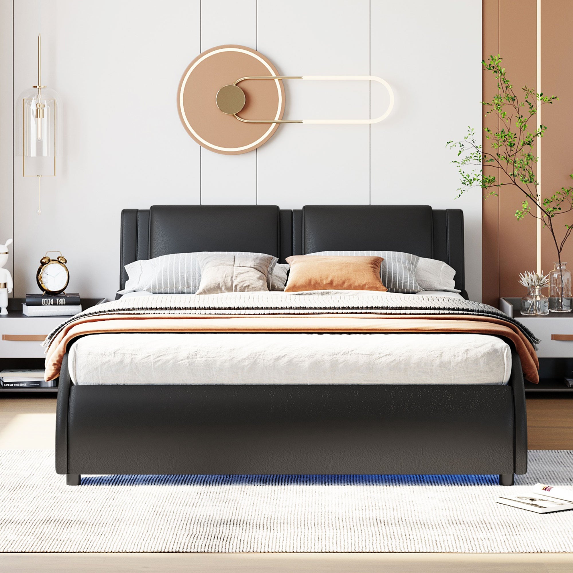 Logidon gestoffeerd bed 140x200cm zwart LED-licht bedframe