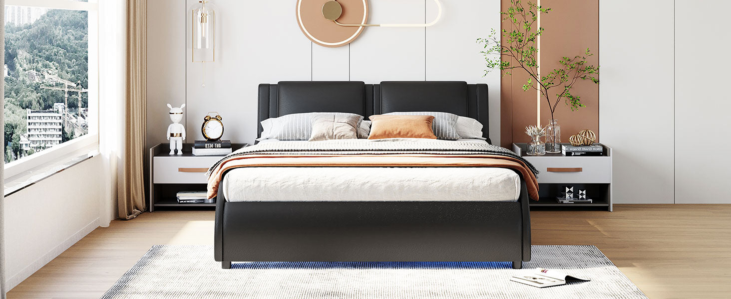 Logidon gestoffeerd bed 140x200cm zwart LED-licht bedframe