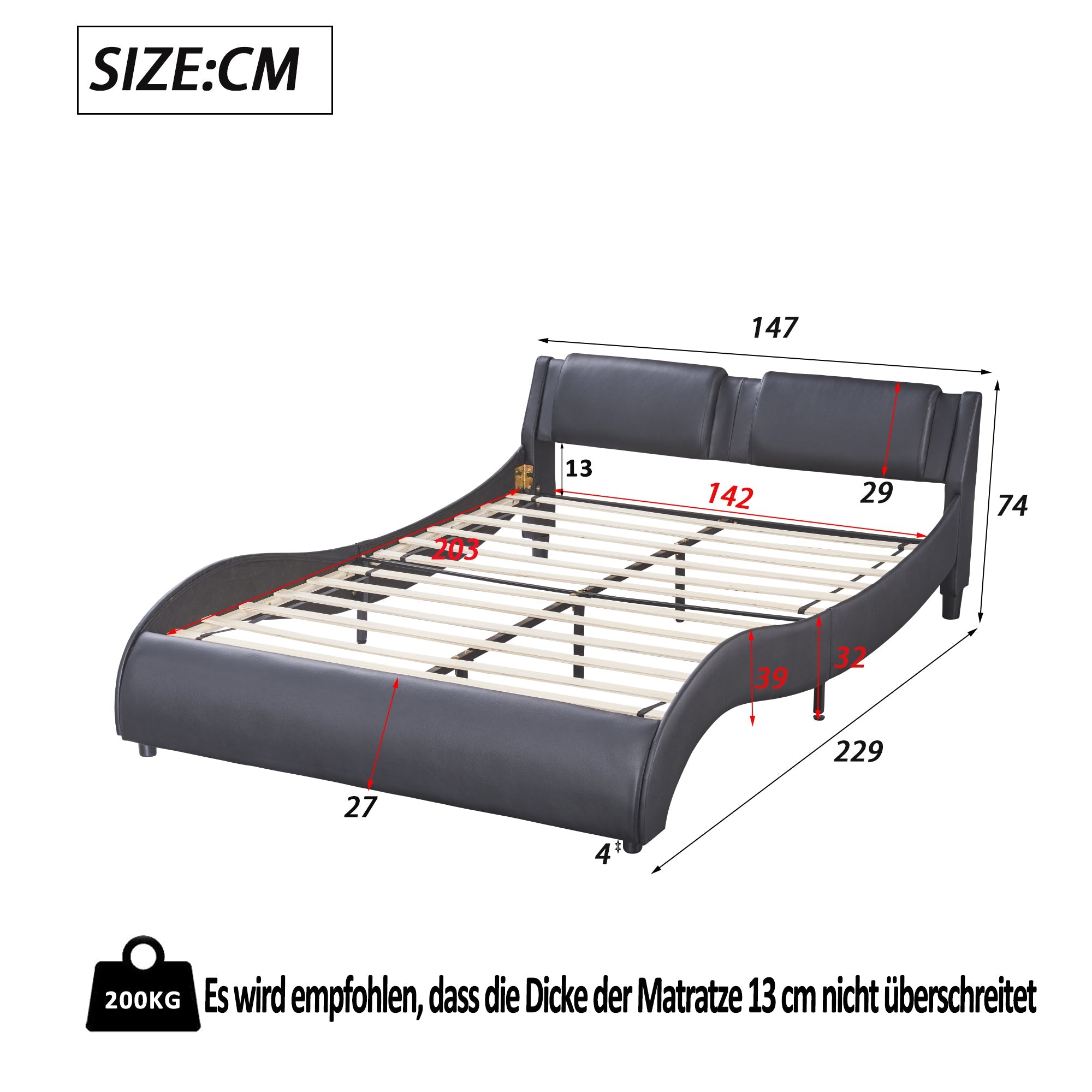 Logidon gestoffeerd bed 140x200cm zwart LED-licht bedframe