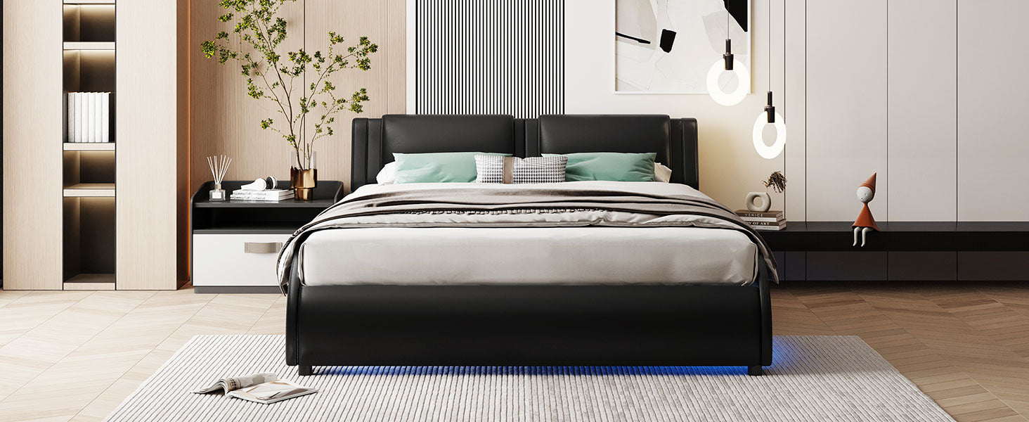Logidon gestoffeerd bed 140x200cm zwart LED-licht bedframe