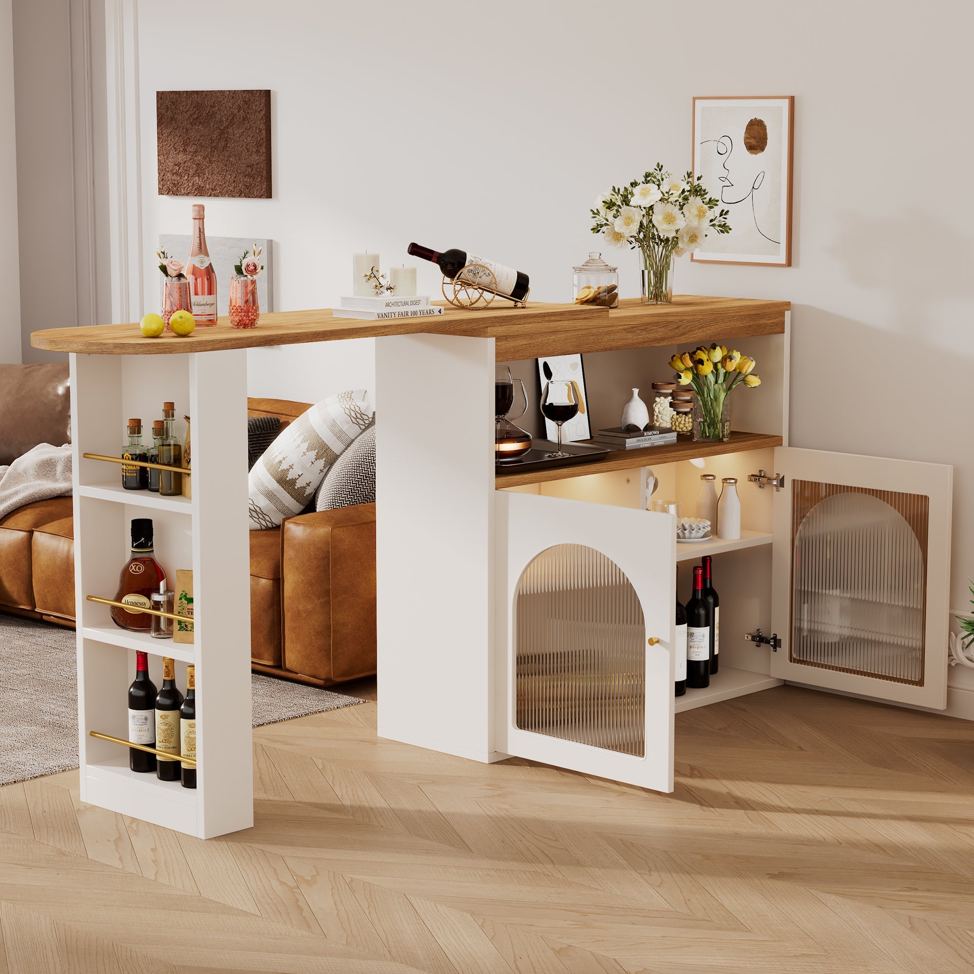 Logidon Uitschuifbare bartafel met opbergruimte 138-193 cm wit