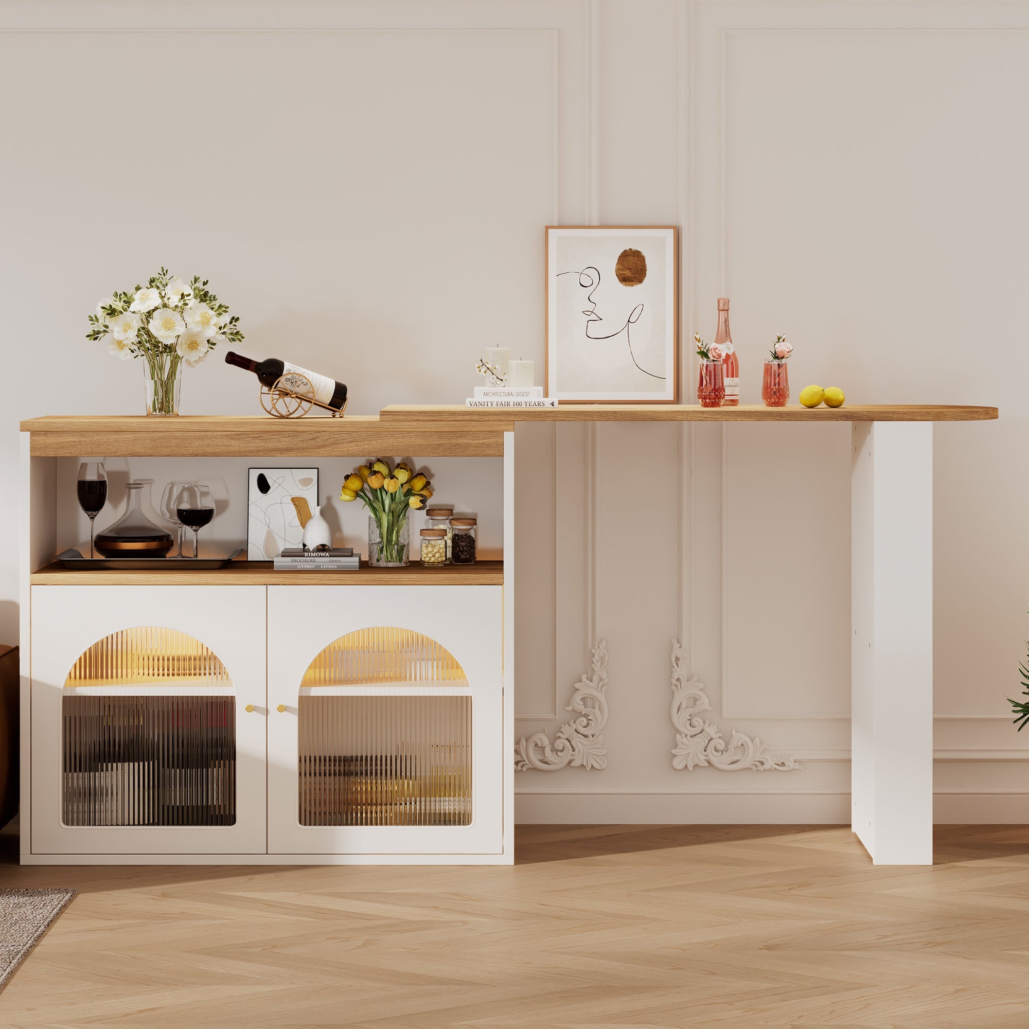 Logidon Uitschuifbare bartafel met opbergruimte 138-193 cm wit